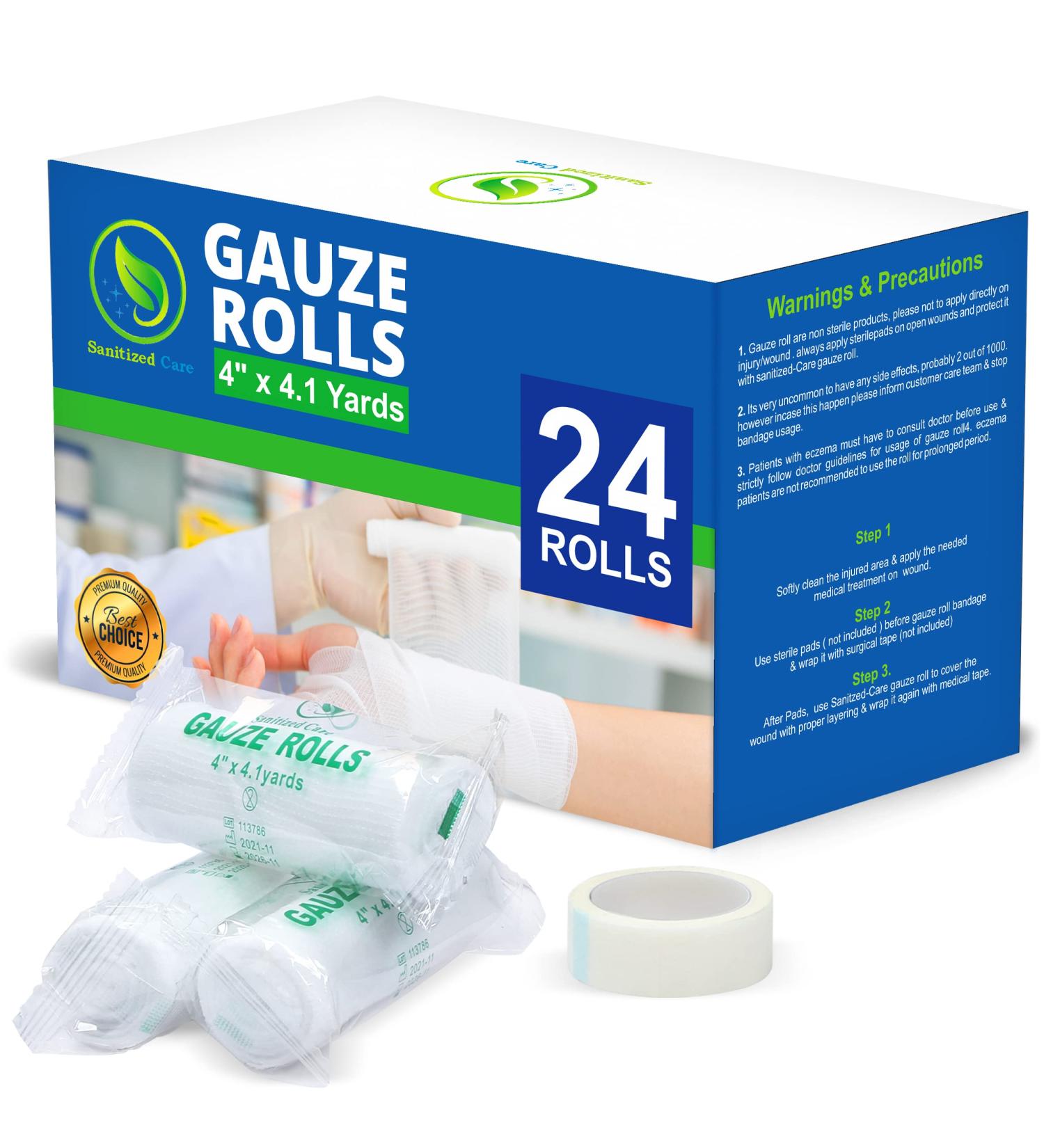 Sanitized Care Gauze Rolls - Pack of 24, 4x4.1 Yards, Premium Quality Conforming Bandages - Buy Online on GoSupps.com