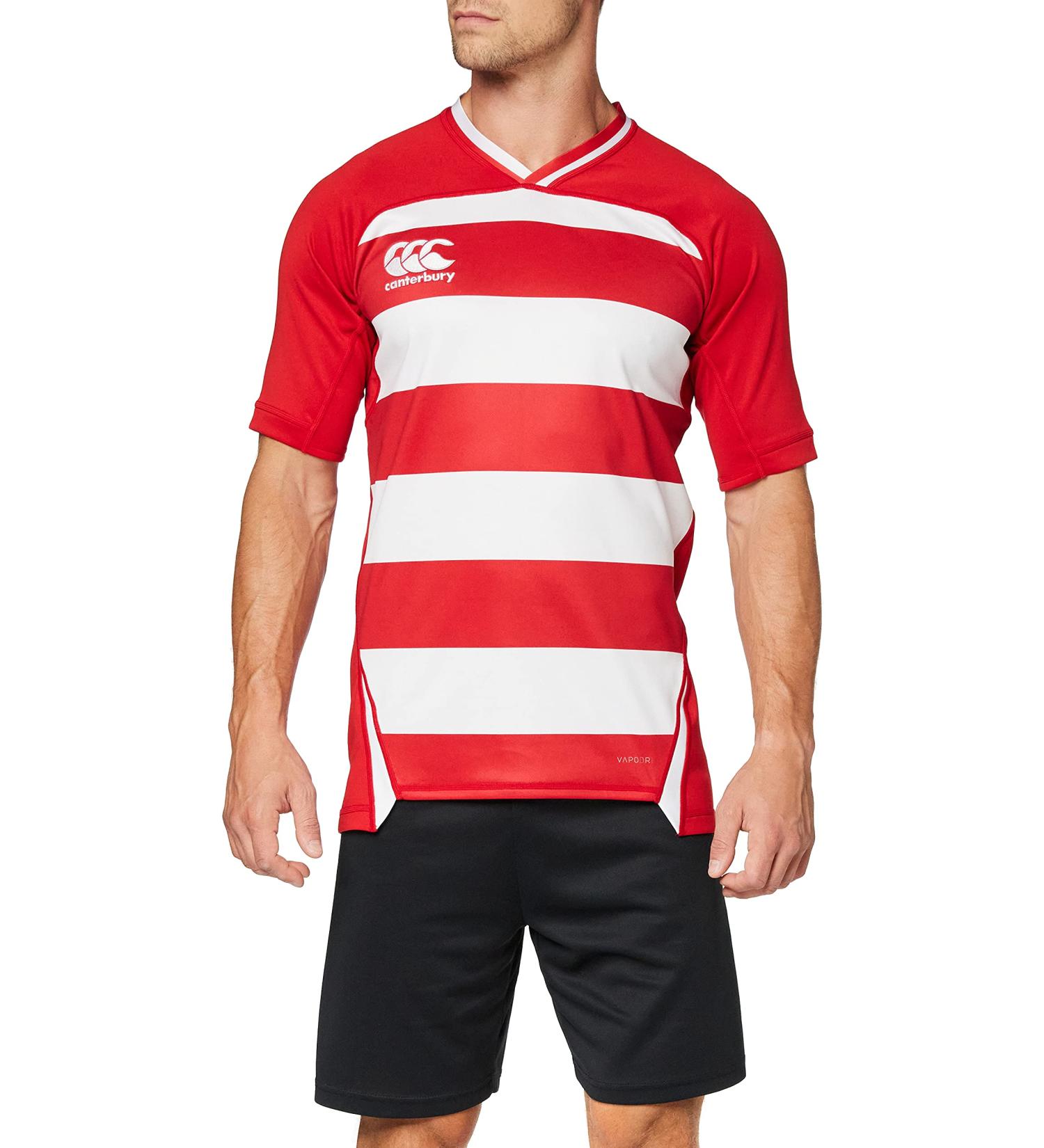 Canterbury Men's Vapodri Evader Hooped Rugby Jersey XXL - Red (Flag Red) | International Shipping Available - Buy Online on GoSupps.com