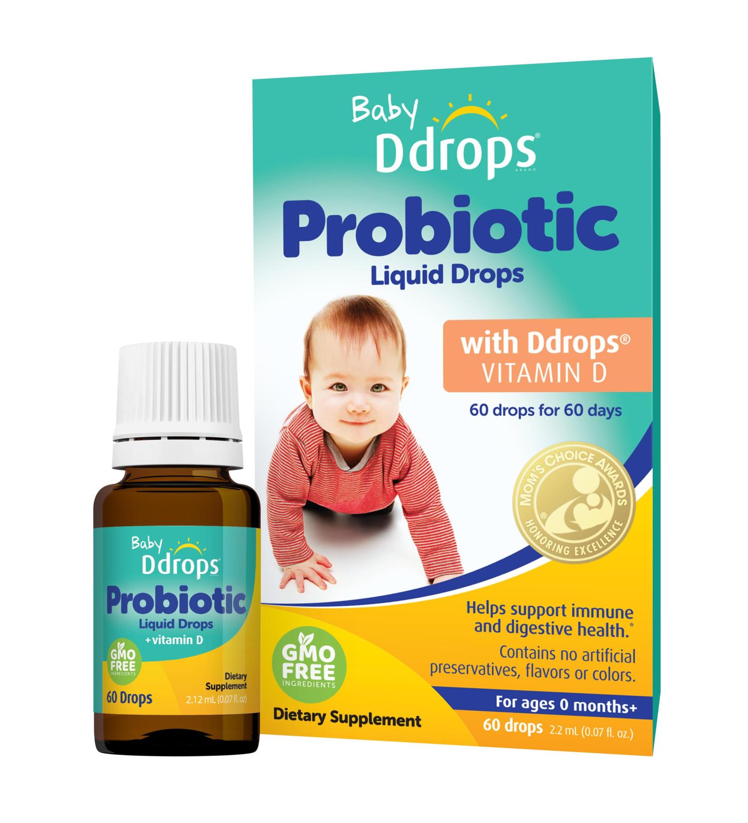 Ddrops Baby Probiotic with Vitamin D - Colic Relief for Infants 60 Drops Sugar-Free Non-GMO Allergy-Friendly - Buy Online on GoSupps.com