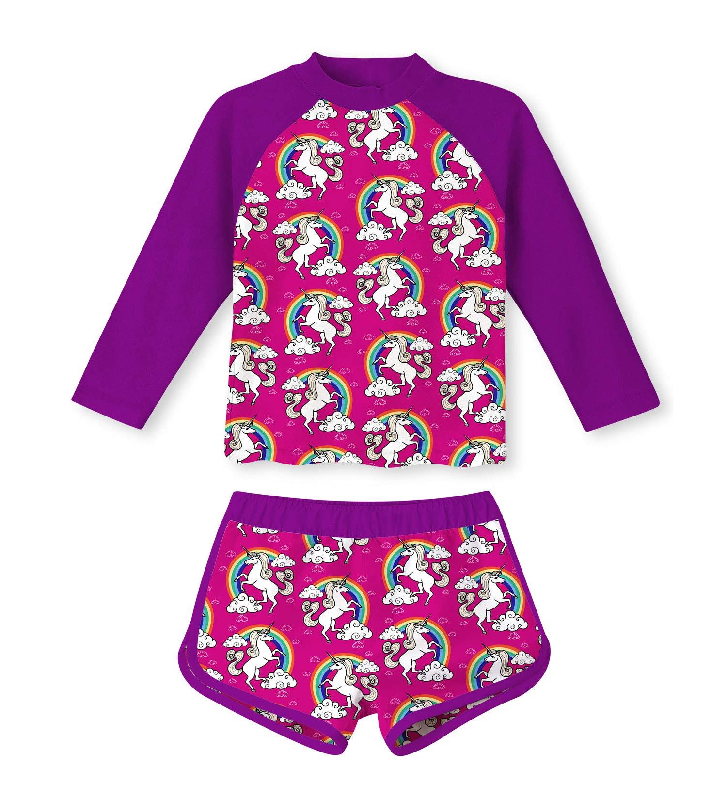 Girls Toddler Baby Kids Two Piece Long Sleeve Swimsuit UPF 50+ Protection - Purple Unicorn | TUONROAD - Buy Online on GoSupps.com