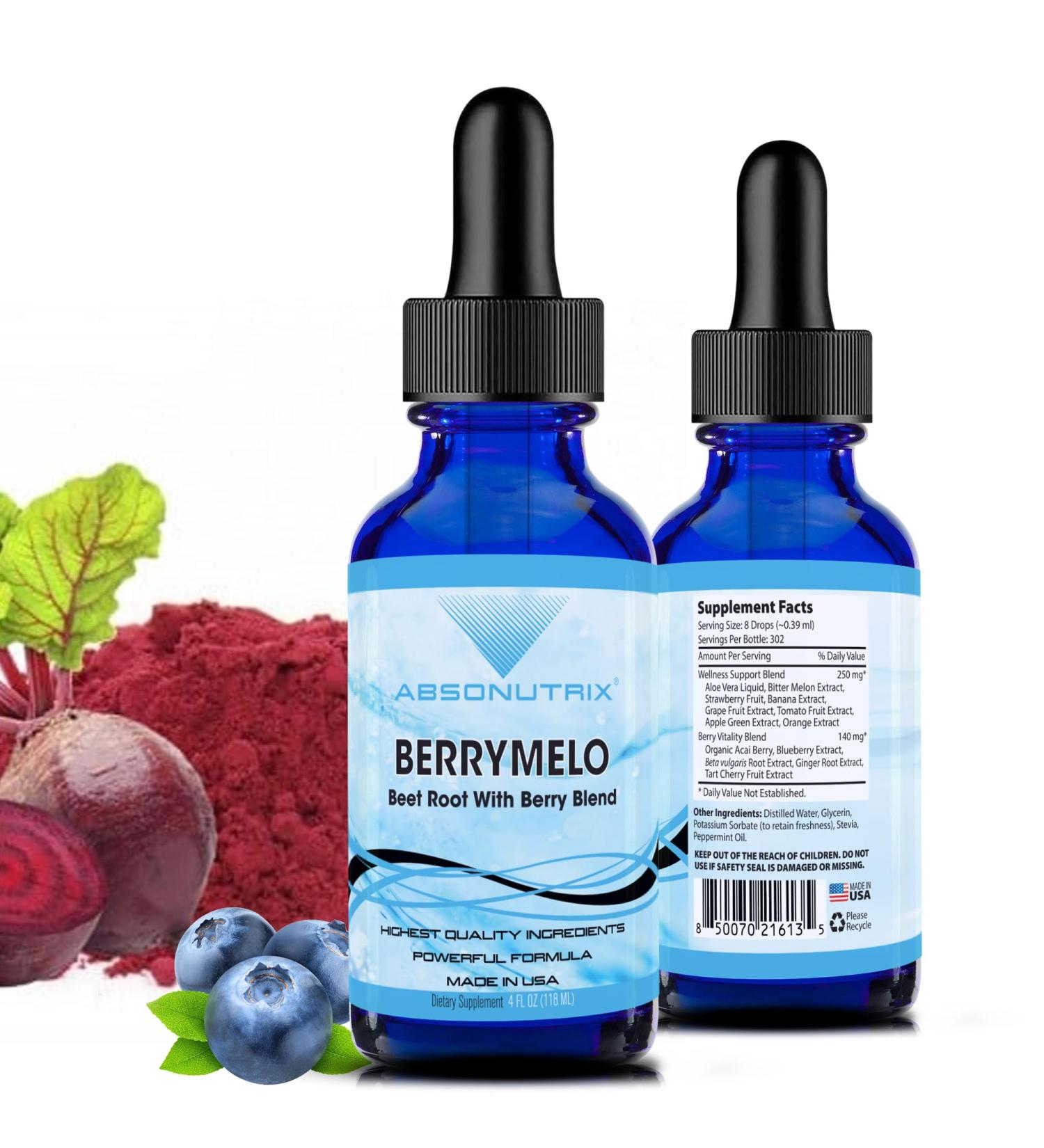 Absonutrix BerryMelo 390 mg 4 FL OZ Liquid 302 Servings Made in USA Plant-Based Ingredients Aloe Vera Liquid Bitter Melon Extract Gluten-Free Non-GMO - Buy Online on GoSupps.com