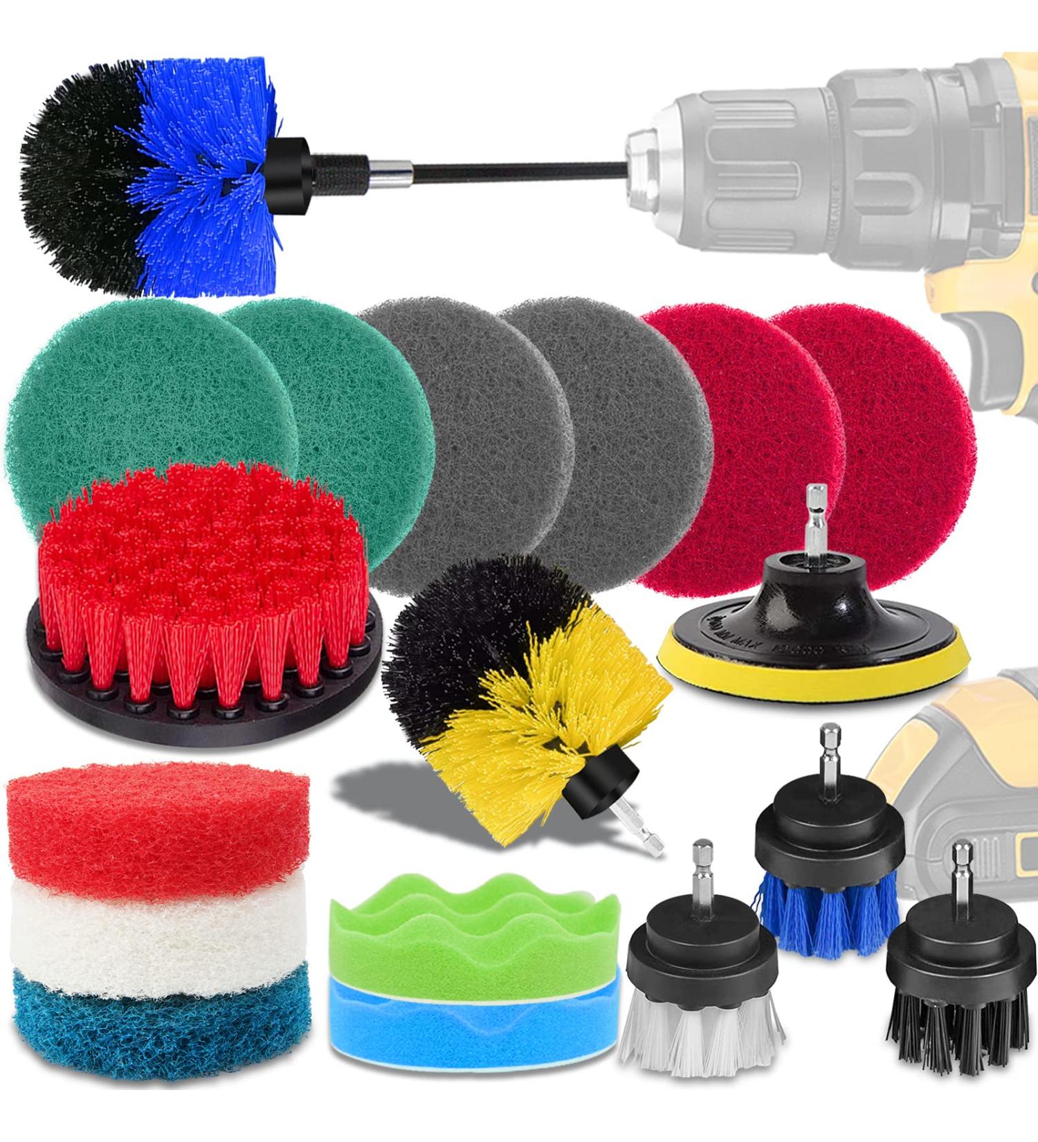 20 Pcs Drill Brush Attachment FONSWEA Drill Brush Set with Power Scrubber Brush Scrub Pads and Sponge Kit with Extend Attachment for Tiles Corners Kitchen Car Cleaning Carpet Bathroom Shower 20 pieces - Buy Online on GoSupps.com