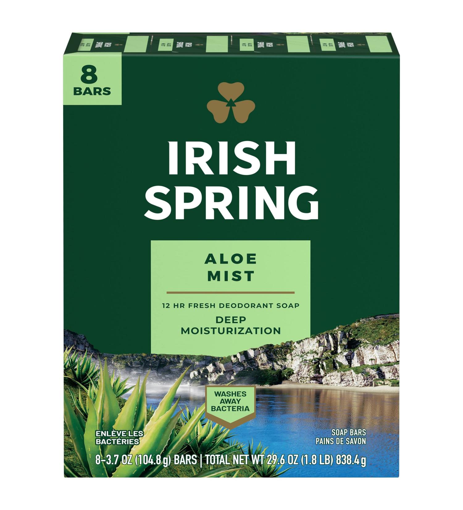 Irish Spring Aloe Bar Soap 3.7oz (Pack of 8) | Moisturizing Body Soap - Buy Online on GoSupps.com