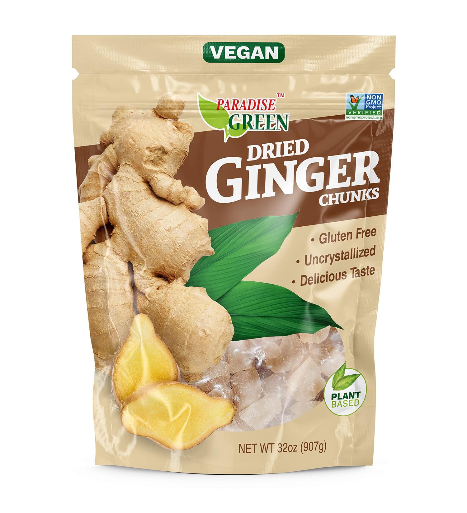 Paradise Green Dried Ginger Chunks  Uncrystallized | Vegan | Plant Based | Non-GMO  32 oz - Buy Online on GoSupps.com