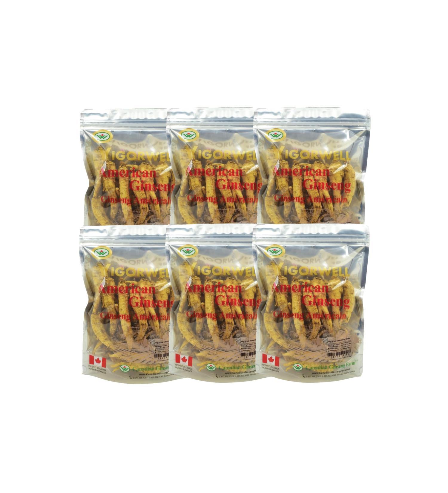 Vigorwell Premium 4-Year Jumbo American Ginseng (1LB/454G/16OZ X 6 Bags)-Value Pack Save 25% - Buy Online on GoSupps.com