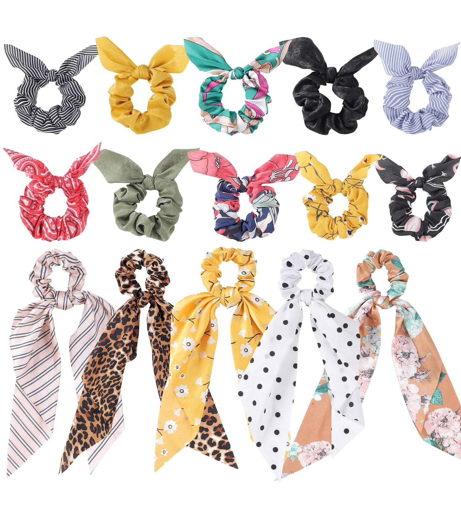 15 Pcs Hair Scrunchies with Bow - Floral Chiffon & Satin Ponytail Holders for Women - Buy Online on GoSupps.com