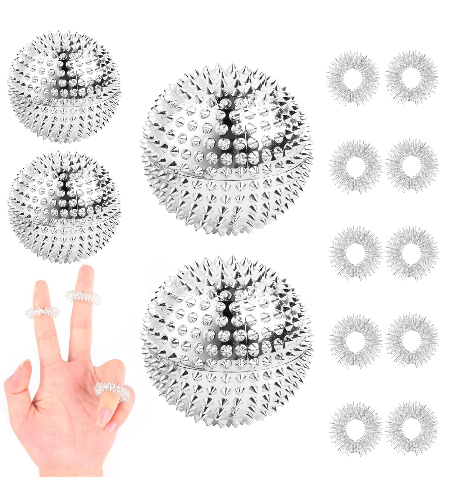 4-Piece Acupressure Ball Set + 10 Magnetic Finger Rings - Stress Relief & Massage Tools for Ultimate Relaxation - Buy Online on GoSupps.com