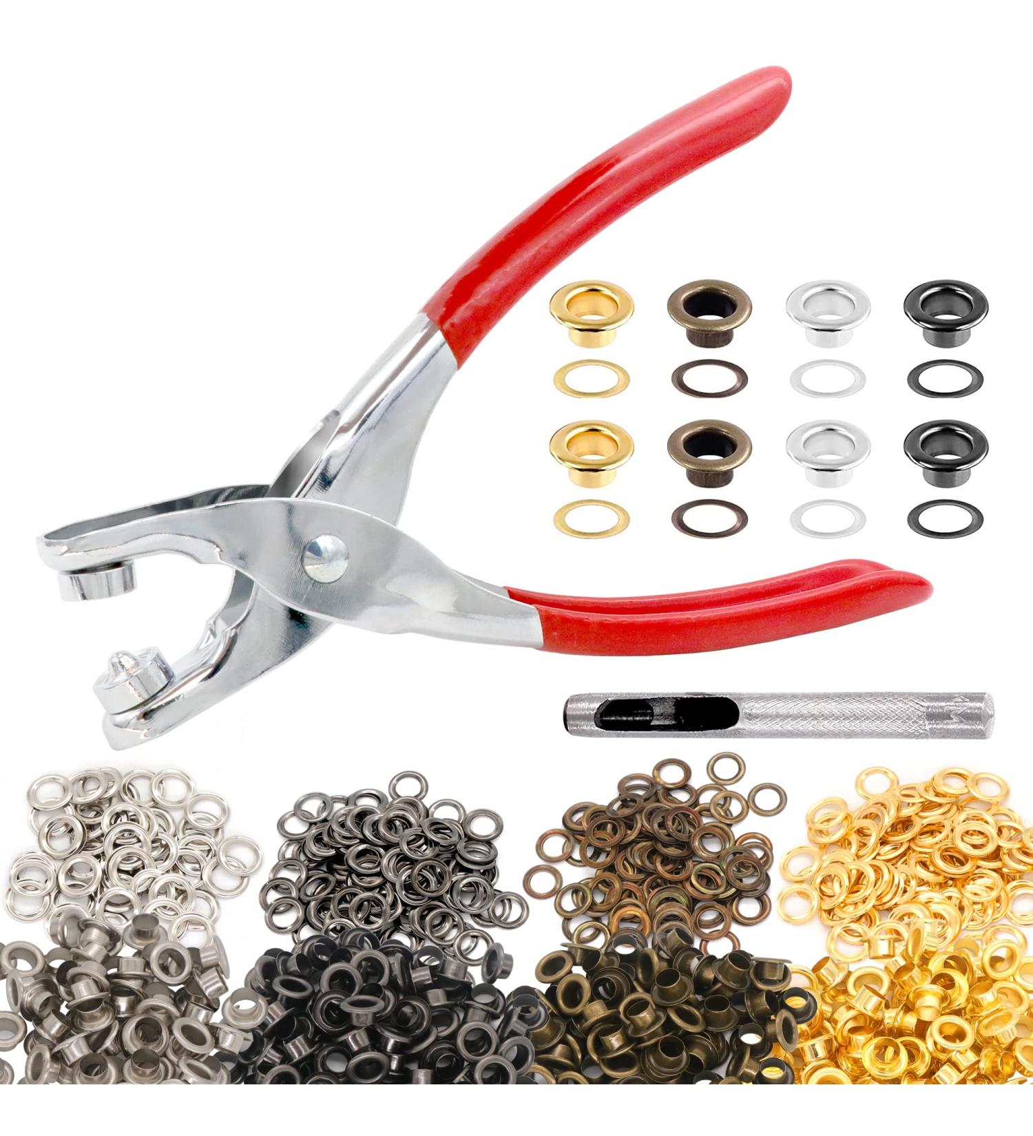 Grommet Eyelet Pliers Kit 1/4 Inch with Eyelet Hole Punch, 400 Metal Eyelets - Portable Hand Press for Leather, Shoes, Fabric - DIY Grommet Tool Set - Buy Online on GoSupps.com