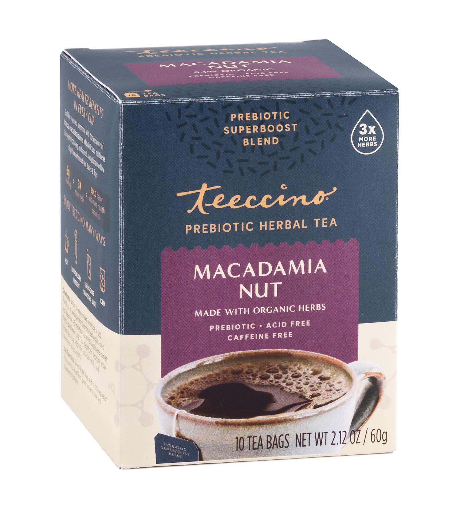 Teeccino Organic Macadamia Nut Herbal Tea - Caffeine Free Prebiotic, 10 Bags - Buy Online on GoSupps.com