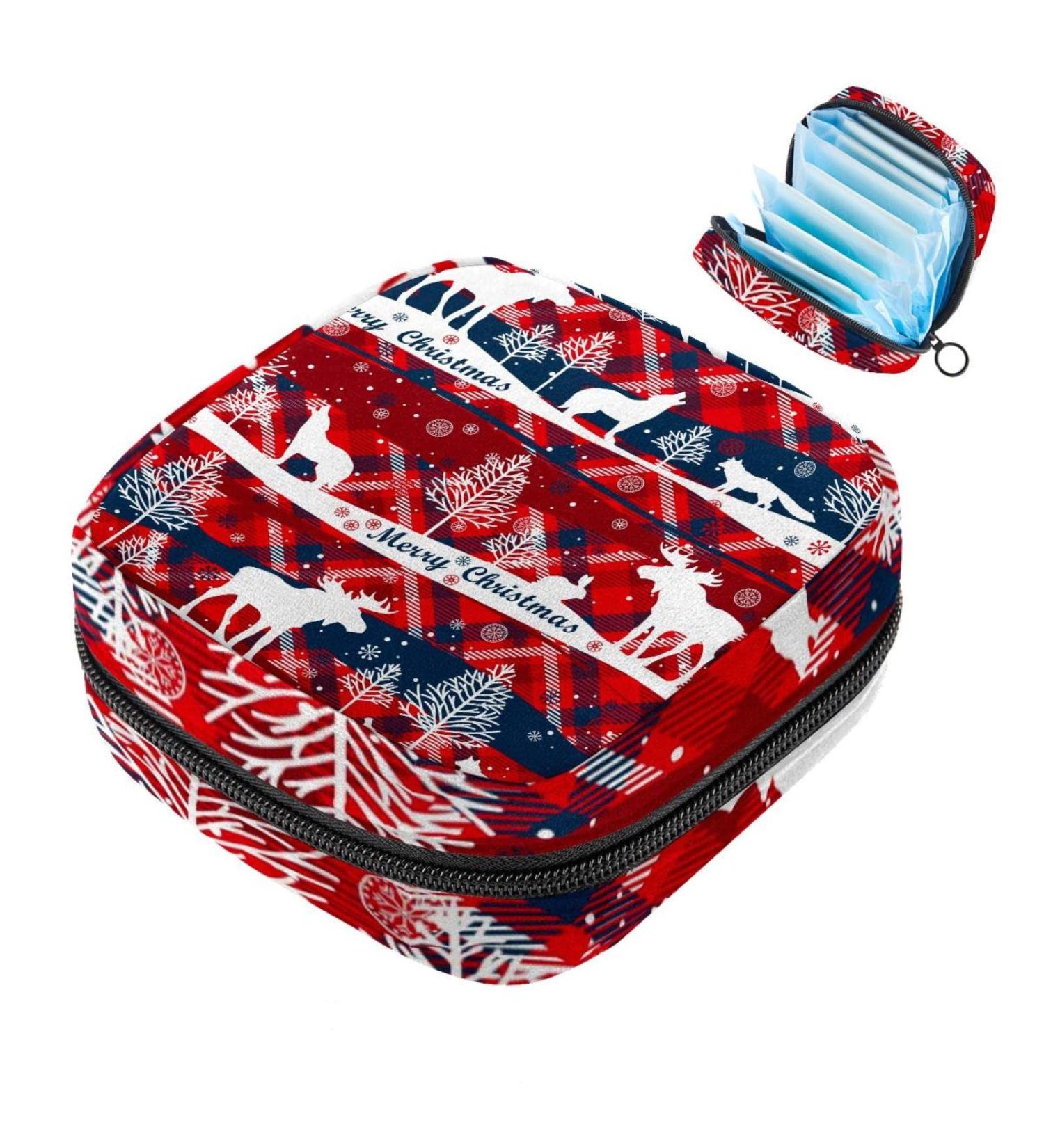 Buy Merry Christmas Reindeer Menstruation Pad Bag with Zipper - Stylish Women's Napkin & Tampon Organizer for Girls | International Shipping Available - Buy Online on GoSupps.com