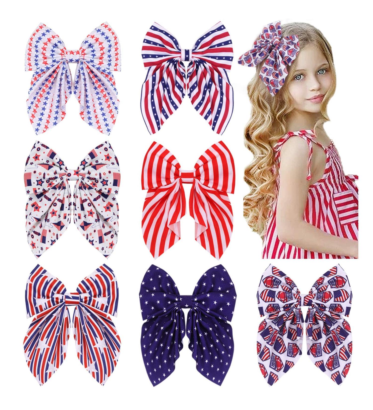 Patriotic 4th of July Hair Bows for Girls - Handmade American Flag Hair Clips for Independence Day - Buy Online on GoSupps.com