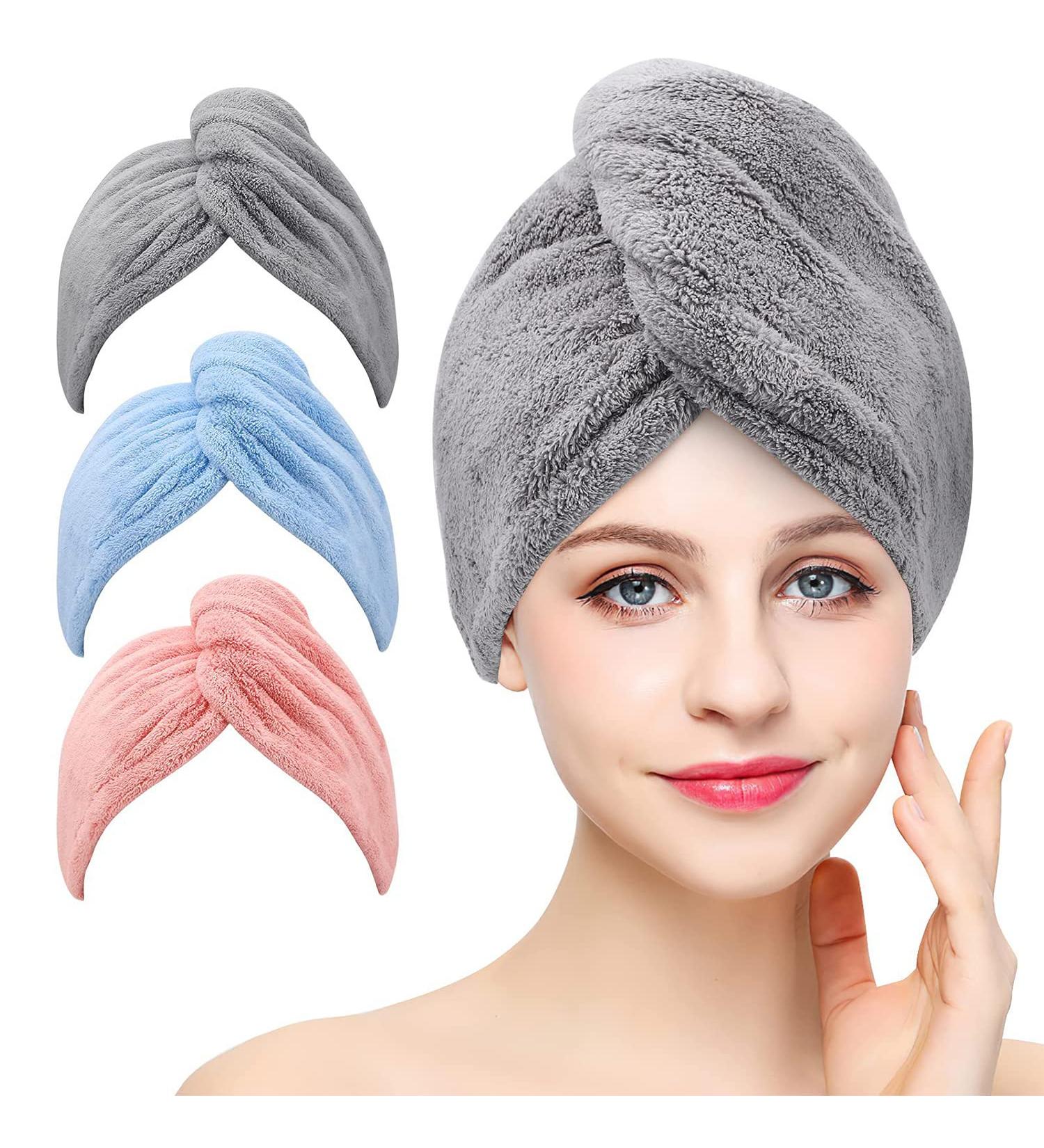 Trabag Hair Turban Towel Set - 3 Ultra-Absorbent Hair Drying Scarves with Button for Long Hair | Quick-Drying Salon Hair Towel - Buy Online on GoSupps.com