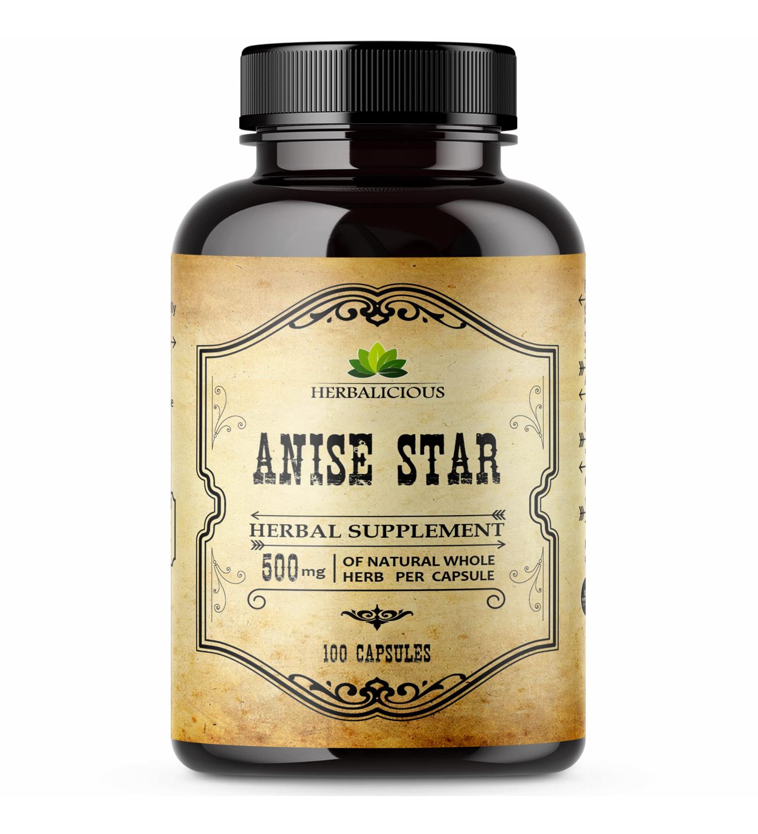 HERBALICIOUS Star Anise (Illicium verum) Dietary Supplement 100 Capsules Natural 1000mg Powerful Formula with No Fillers Preservatives Immune Strength Rich in Antioxidants - Buy Online on GoSupps.com