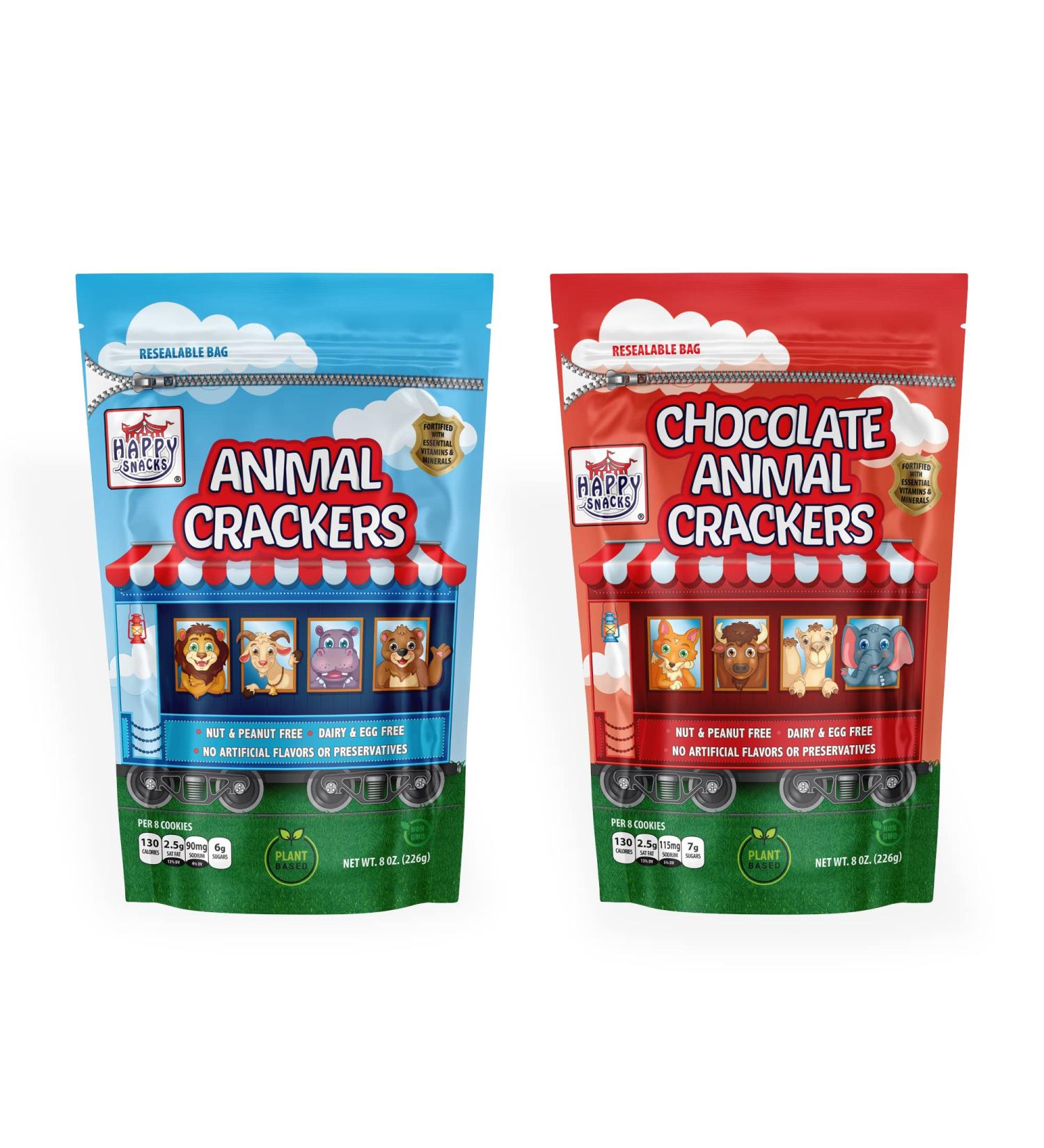 Happy Snacks Animal Crackers: Plant-Based Ingredients, Nut & Peanut-Free. Fortified with Vitamins & Minerals, No Artificial Ingredients - 8 Oz Bag Variety Pack (Pack of 6) - Buy Online on GoSupps.com