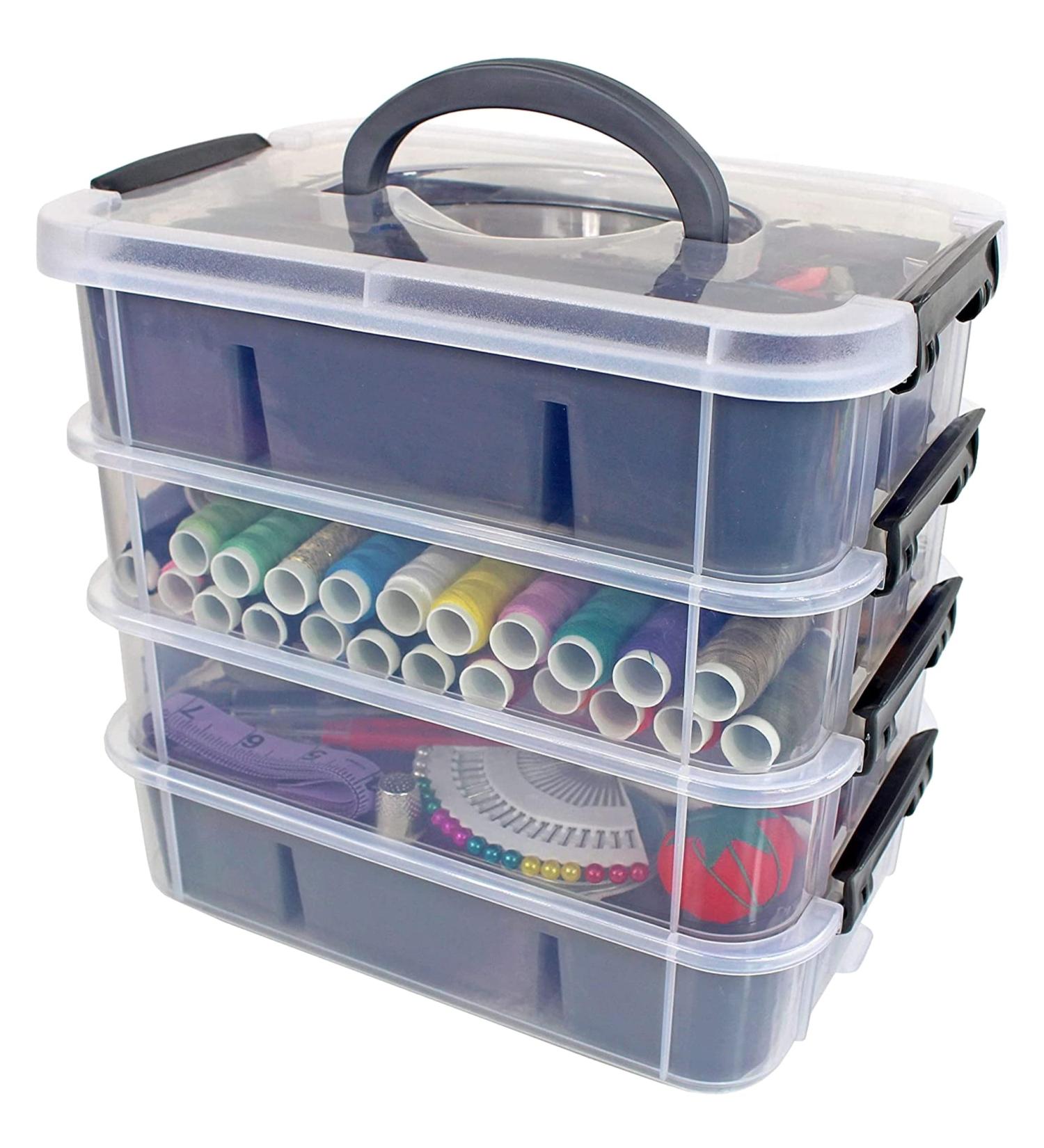 Stackable Storage Container with 2 Trays - Gray | Craft Storage & Bead Organizer Box - Buy Online on GoSupps.com