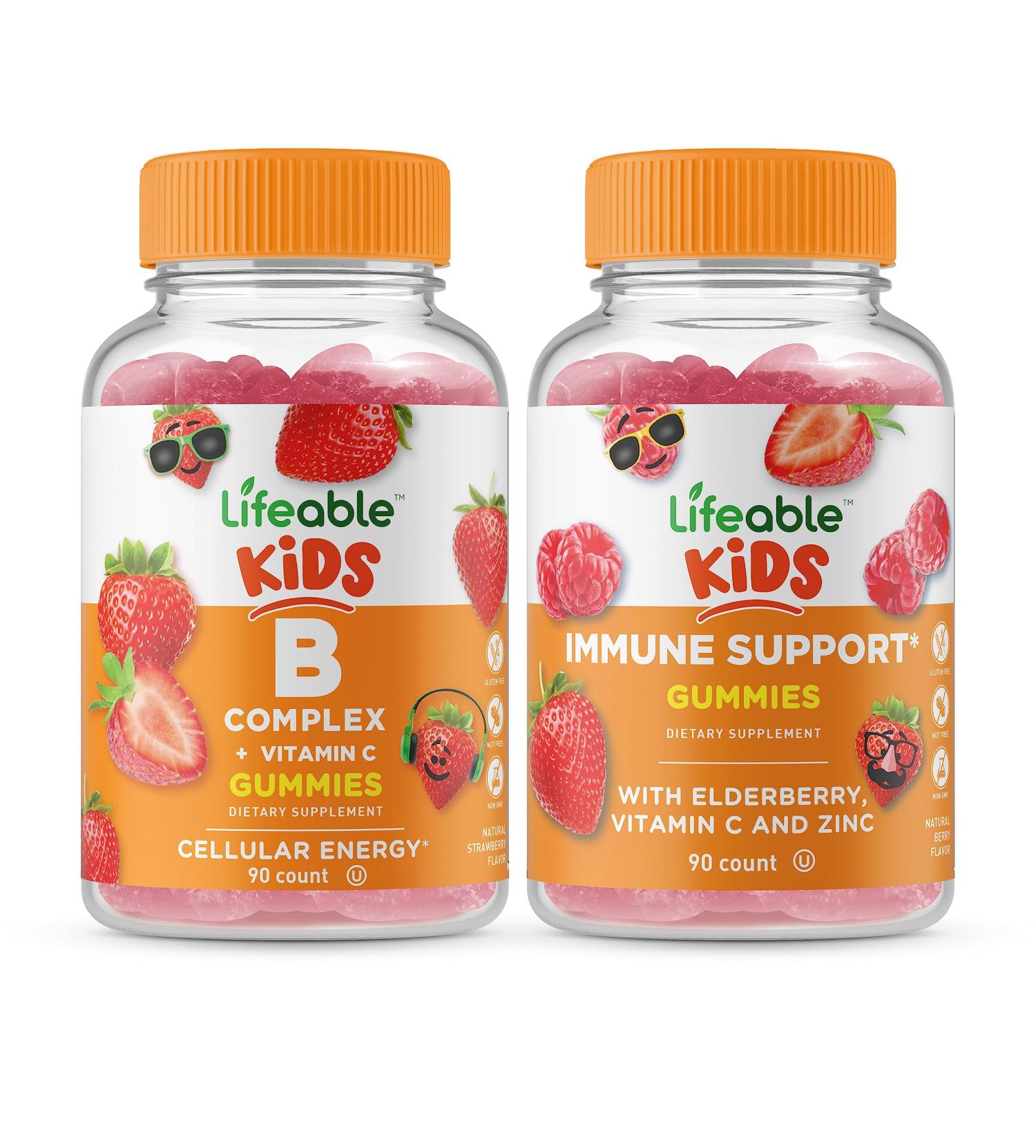Lifeable B Complex Kids + Immune Support Kids Gummies Bundle - Great Tasting Vitamin Supplement Gluten Free GMO Free Chewable Gummy - Buy Online on GoSupps.com
