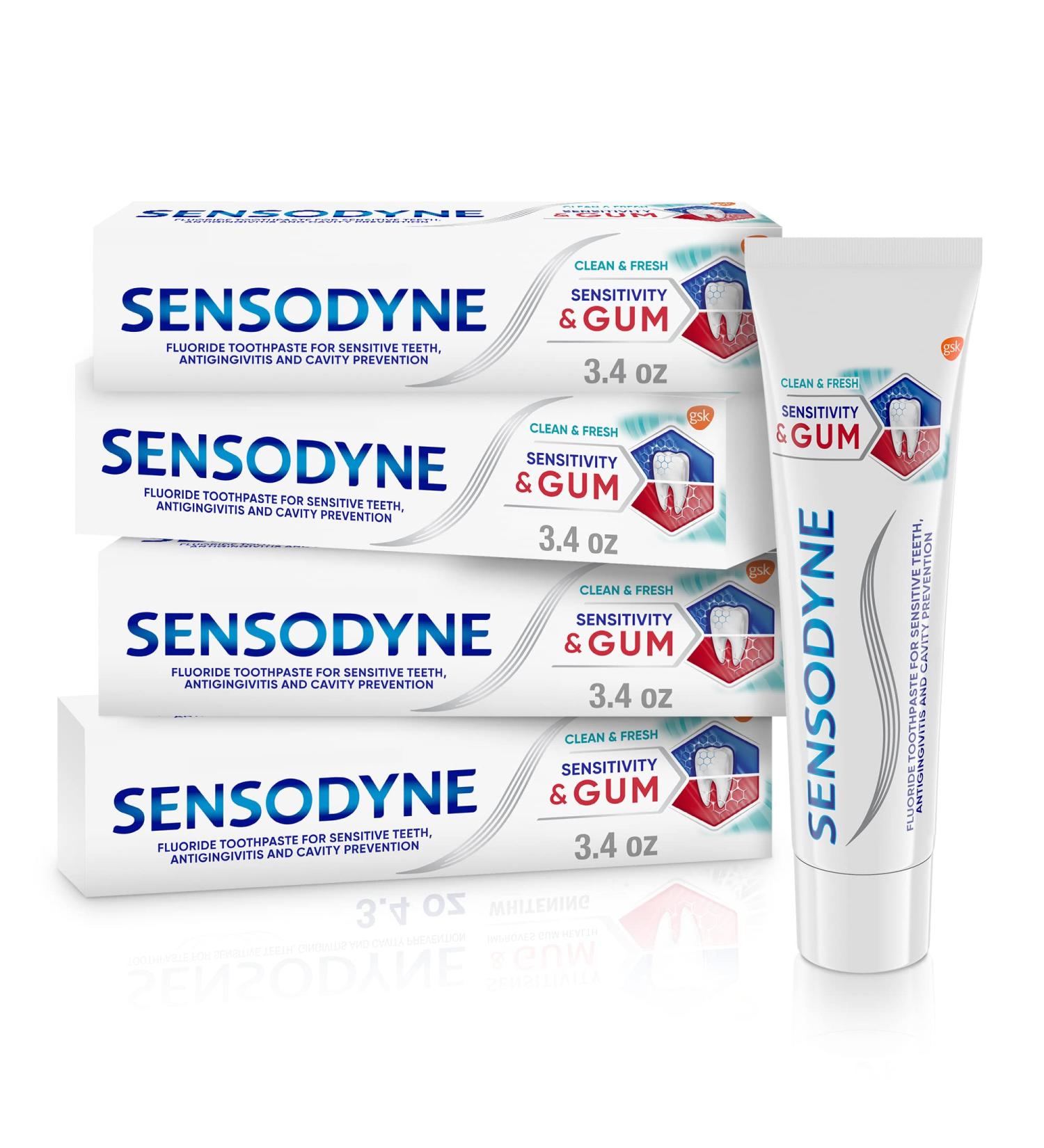Sensodyne Sensitivity & Gum Sensitive Toothpaste 3.4oz (Pack of 4) - Gingivitis Treatment for Sensitive Teeth, Clean & Fresh - Buy Online on GoSupps.com