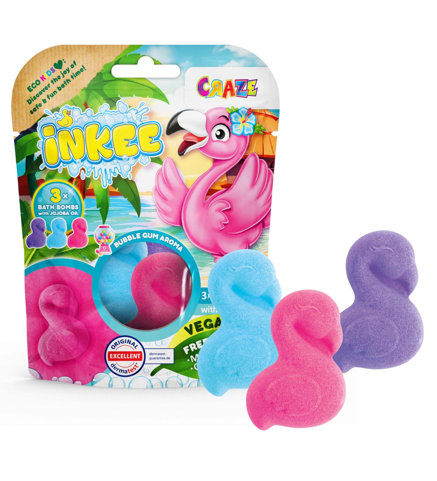 INKEE FLAMINGO Bath Bombs for Kids - Pack of 3 Fun Colors with Jojoba Oil & Bubble Gum Flavor - Perfect Gift for Bath Time - Buy Online on GoSupps.com