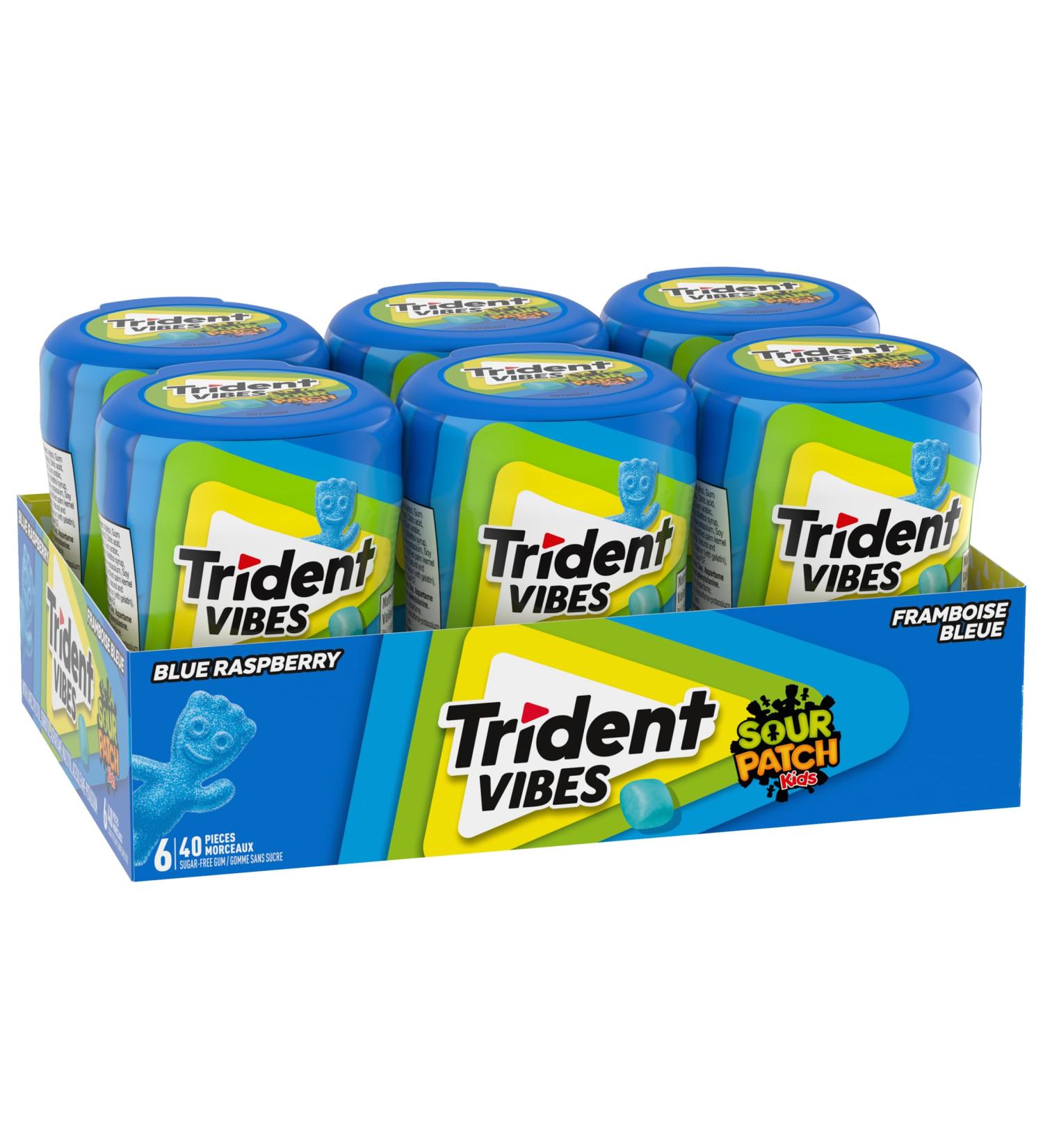 Trident - Vibes Sour Patch Kids Blue Raspberry Chewing Gum - 6 bottles (240 Pieces) - Sugar-Free Gum Blue Raspberry 40 count (Pack of 6) - Buy Online on GoSupps.com