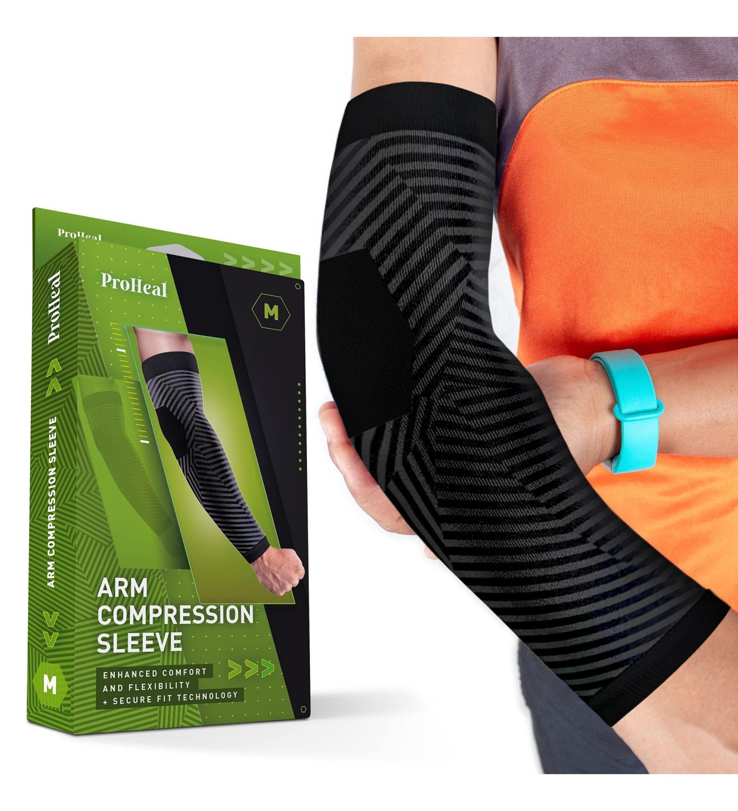 Arm Compression Sleeve Medium 2 Pack for Men and Women - Pain Relief for Tendonitis, Golf, Tennis, Weightlifting - Breathable Knit Design - Comfortable Compression Brace - Buy Online on GoSupps.com