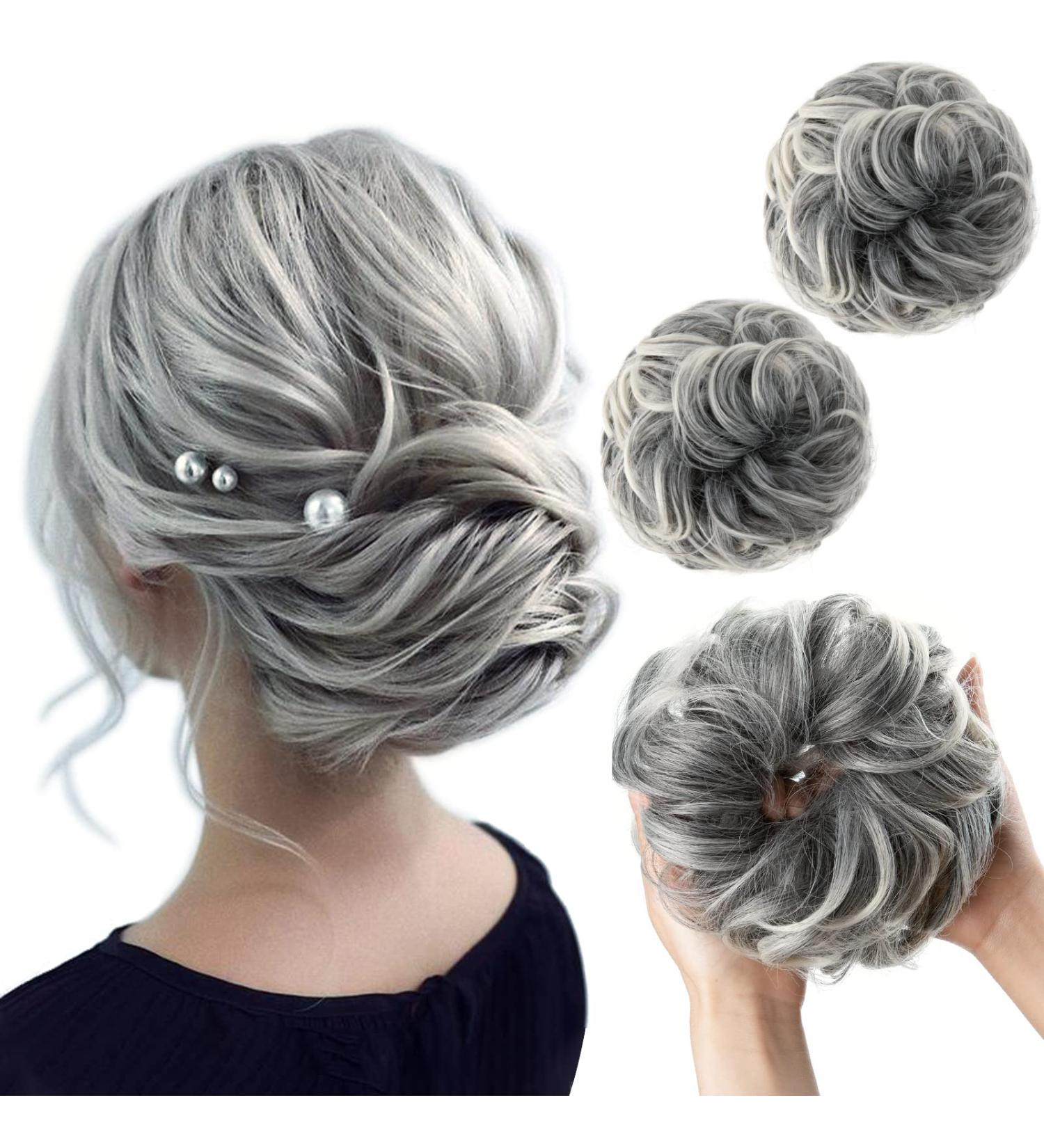 SARLA 2PCS Small Messy Hair Bun Scrunchies in Salt and Pepper - Synthetic Hairpieces for Women Updo Extensions - Buy Online on GoSupps.com