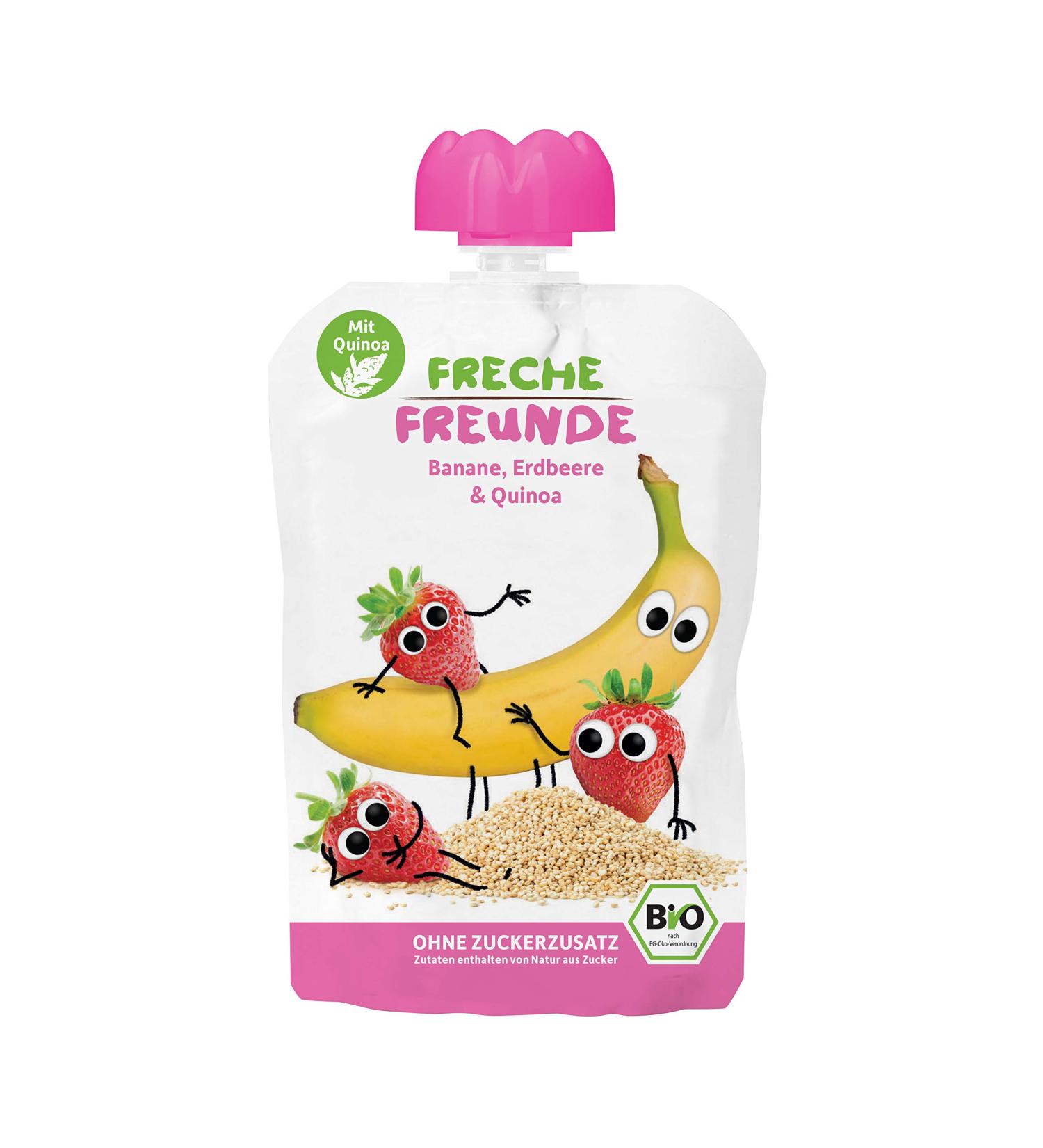Freche Freunde Organic Banana Strawberry & Quinoa Fruit Puree - 6 x 100g Pack | Nutritious Baby Food for International Shipping - Buy Online on GoSupps.com