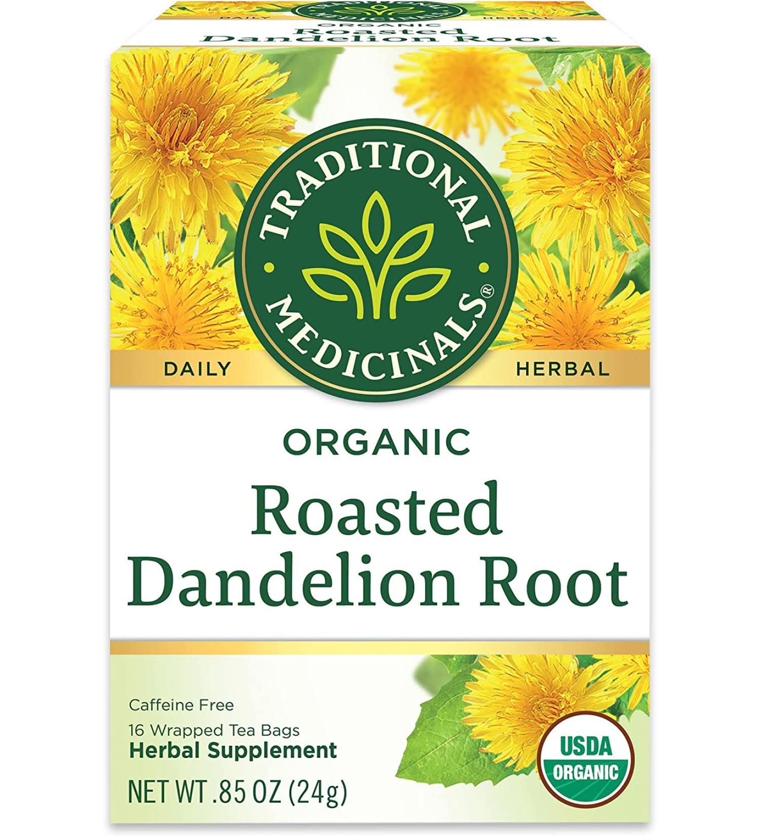 Organic Roasted Dandelion Root Tea - Caffeine Free - 16 Bags | Traditional Medicinals - Buy Online on GoSupps.com