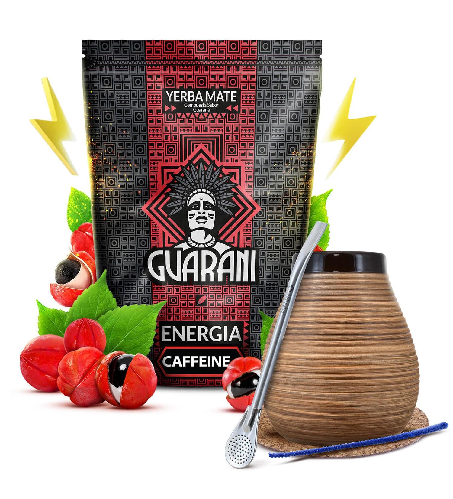 Guarani Energia con Guarana yerba mate set with accessories | Yerba mate stimulant avec guarana | Calebasse bombilla et accessoires | Caf ine naturelle | Yerba mate du Paraguay | 500g | 0 5kg