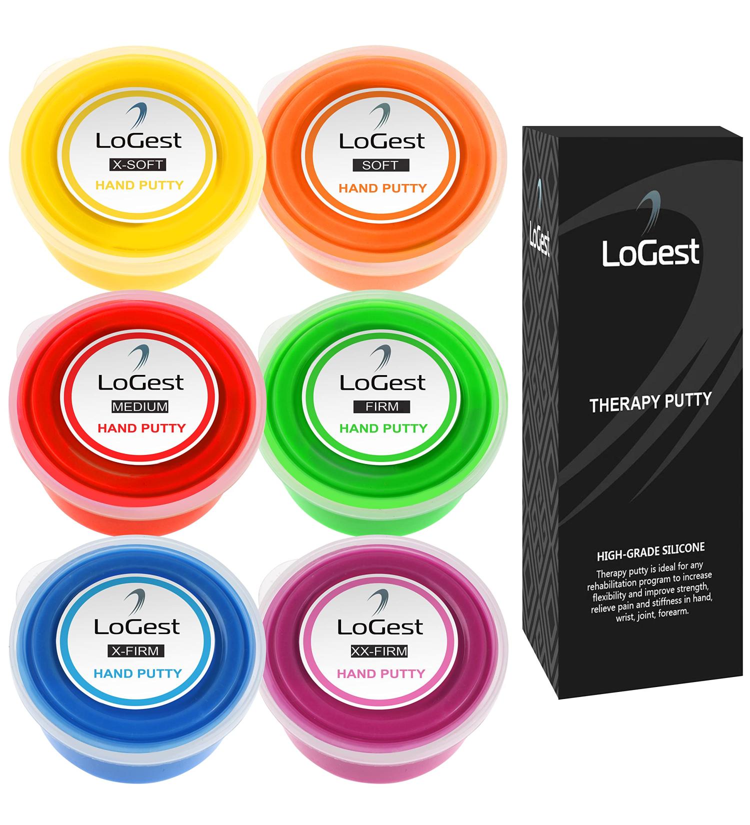 Logest Hand Therapy Putty Set - 6 Pack for Kids and Adults - 6 Resistance Levels - Finger & Hand Sensory Putty Dough - Stress & Anxiety Relief - Rehabilitation & Strengthening - 3-OZ Each - Buy Online on GoSupps.com