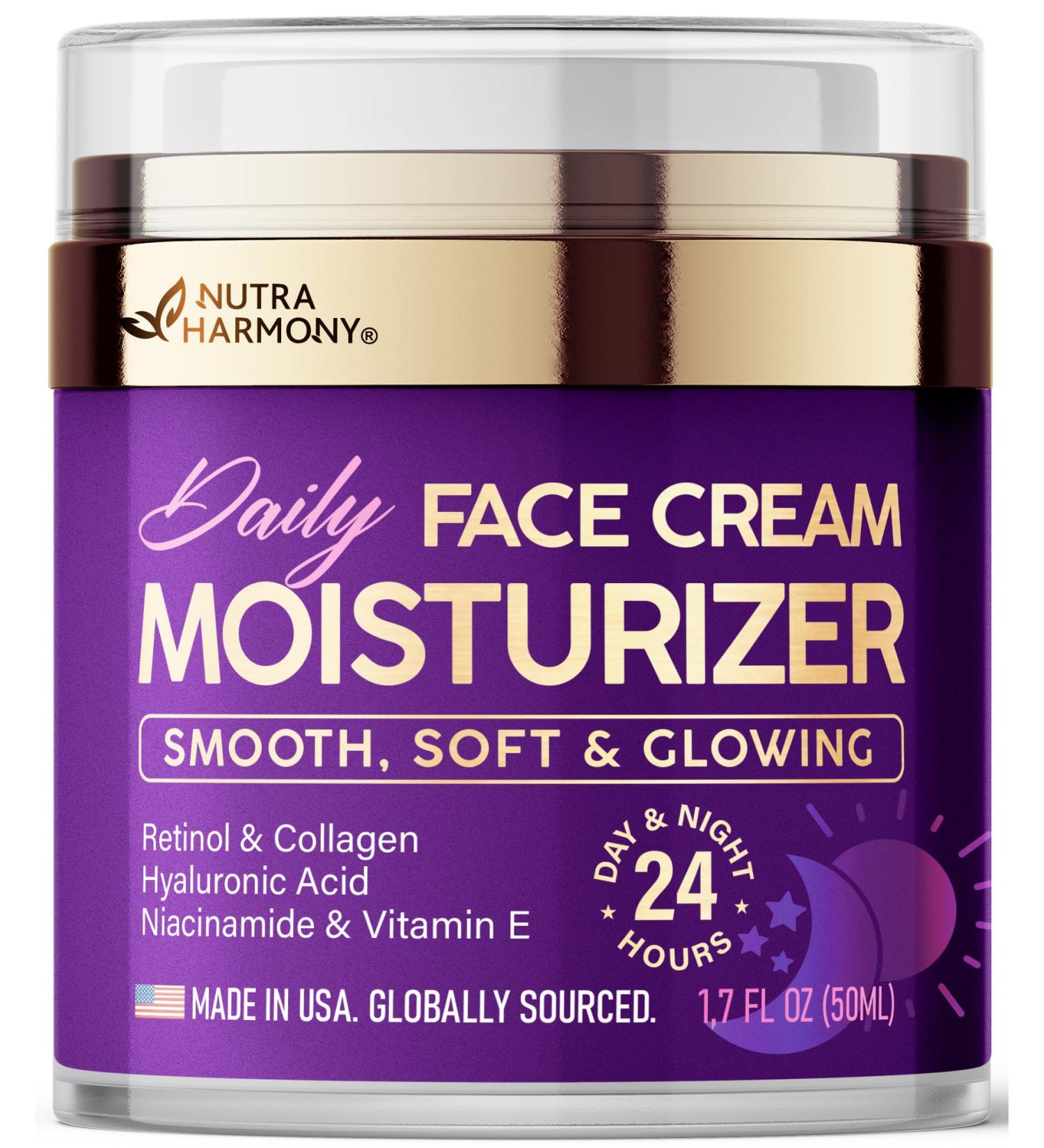 Face Moisturizer - Day & Night Face Cream - Collagen | Retinol | Hyaluronic Acid | Ceramides - Smooth Soft & Glowing Skin - DD Cream for Women & Men - Dermatologically Tested - Made in USA 1.7 FL OZ - Buy Online on GoSupps.com