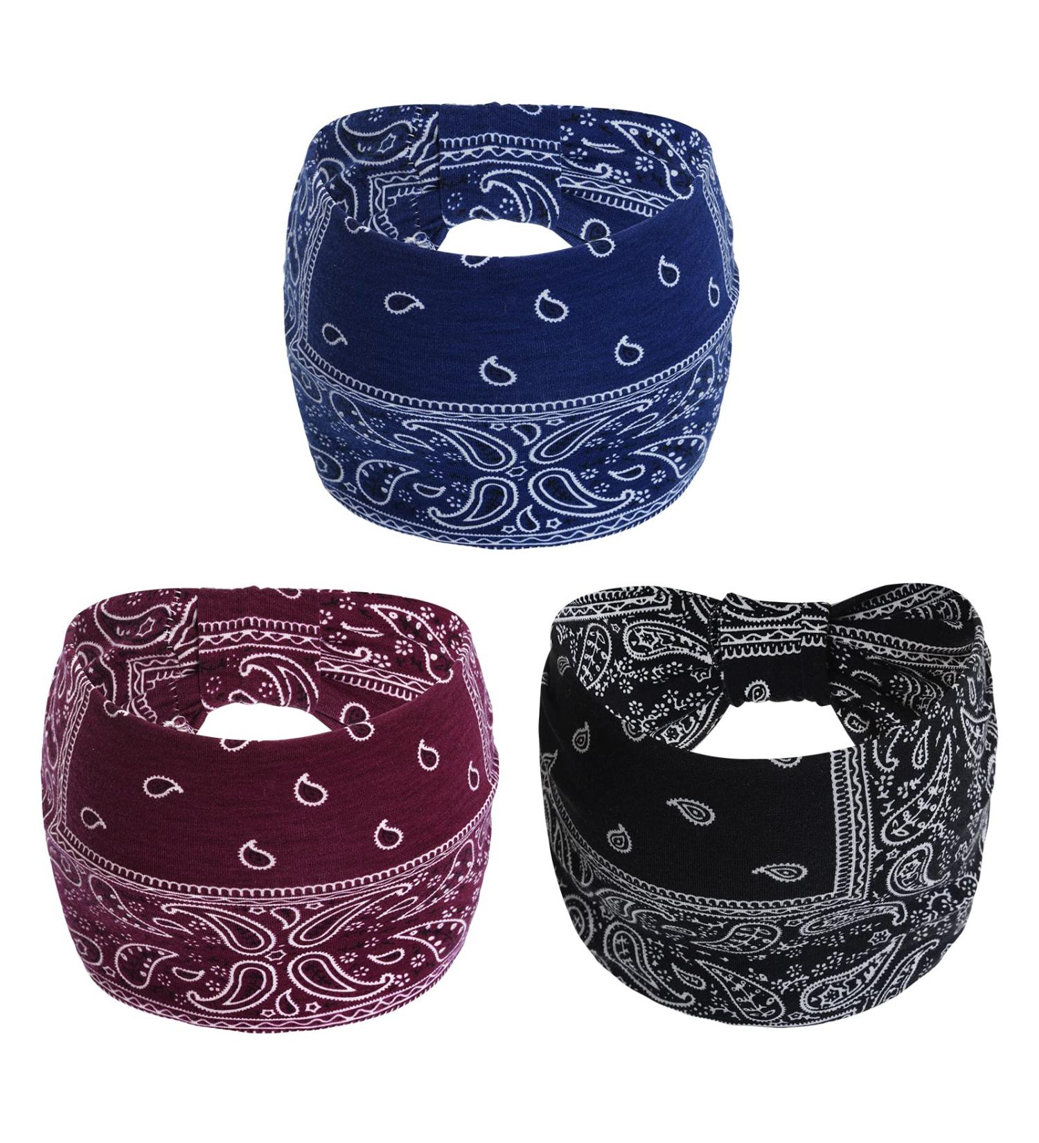 Yymobt 3-Piece Boho Wide Headbands for Women - Non Slip Knot Hairband for Yoga, Sports, Gym - Buy Online on GoSupps.com