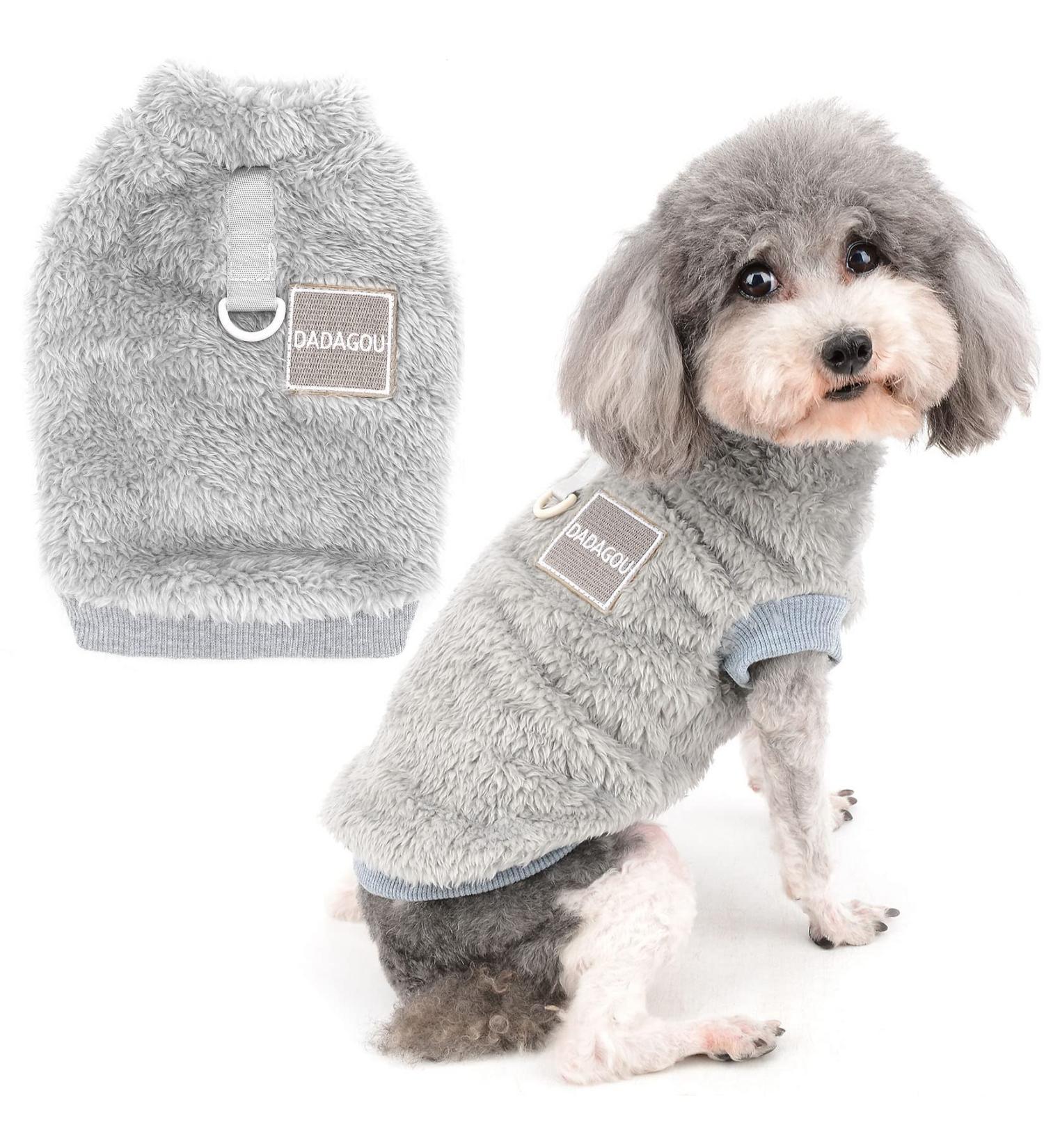 Shop Zunea Fleece Winter Jacket for Small Dogs - Warm Soft Fuzzy Coat with D-Ring for Cold Weather - Ideal for Chihuahuas & Cats - Gray - Size L - Buy Online on GoSupps.com