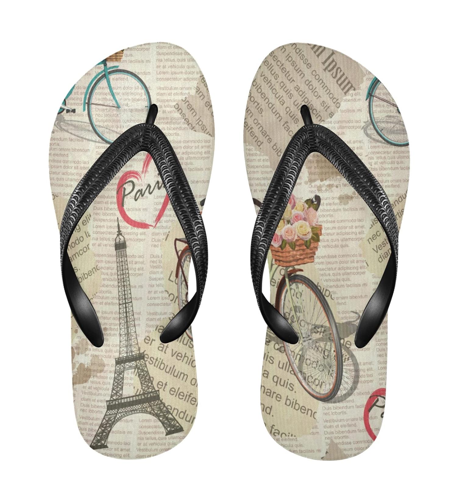Mnsruu Eiffel Tower Heart Blossom Flip Flops | Stylish Sandals for Home Spa & Travel - Unisex - Buy Online on GoSupps.com
