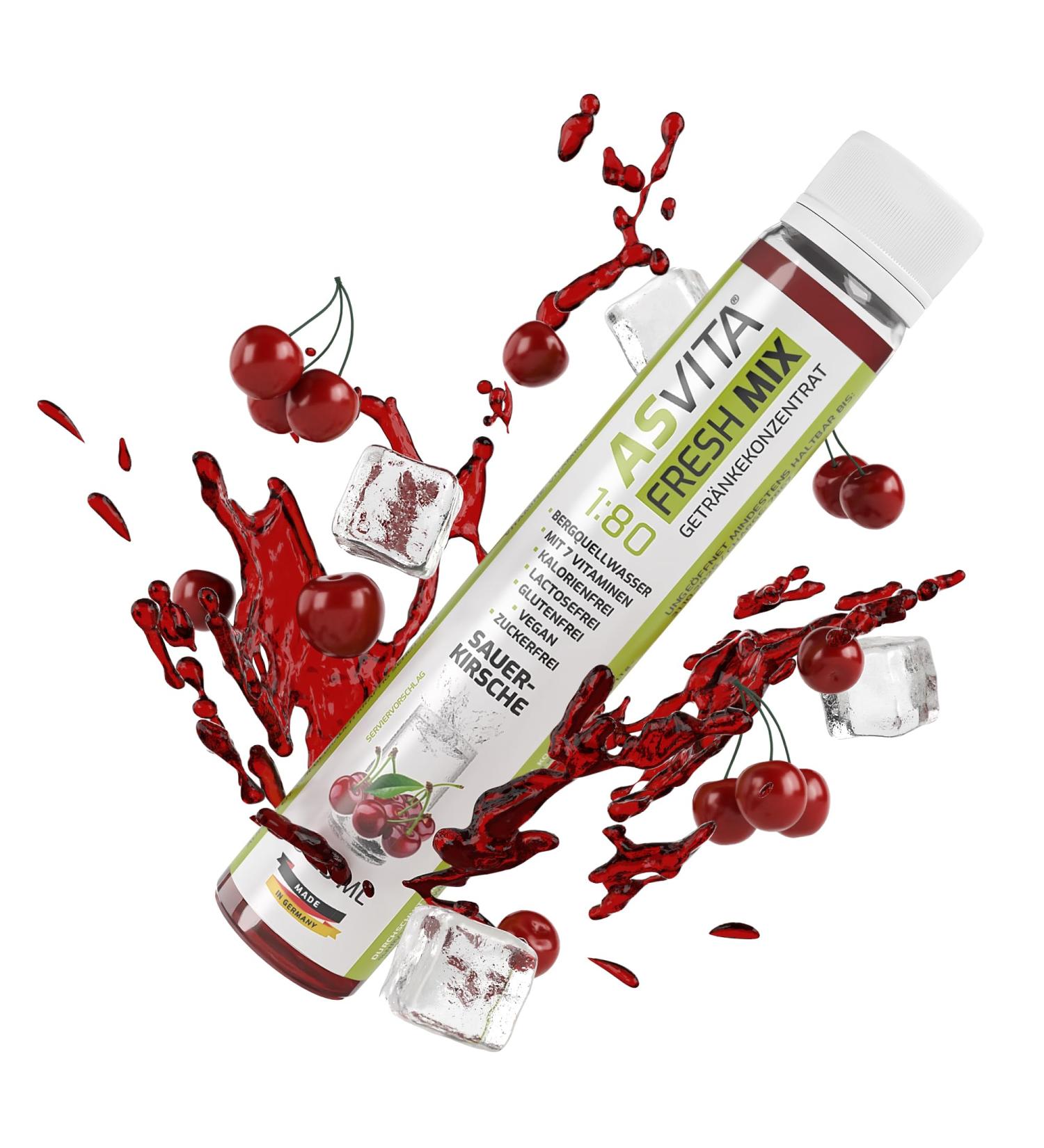 ASVITA Fresh Mix Beverage Concentrate - Sugar-Free Sour Cherry Syrup - 25ml Pack - International Shipping Available - Buy Online on GoSupps.com