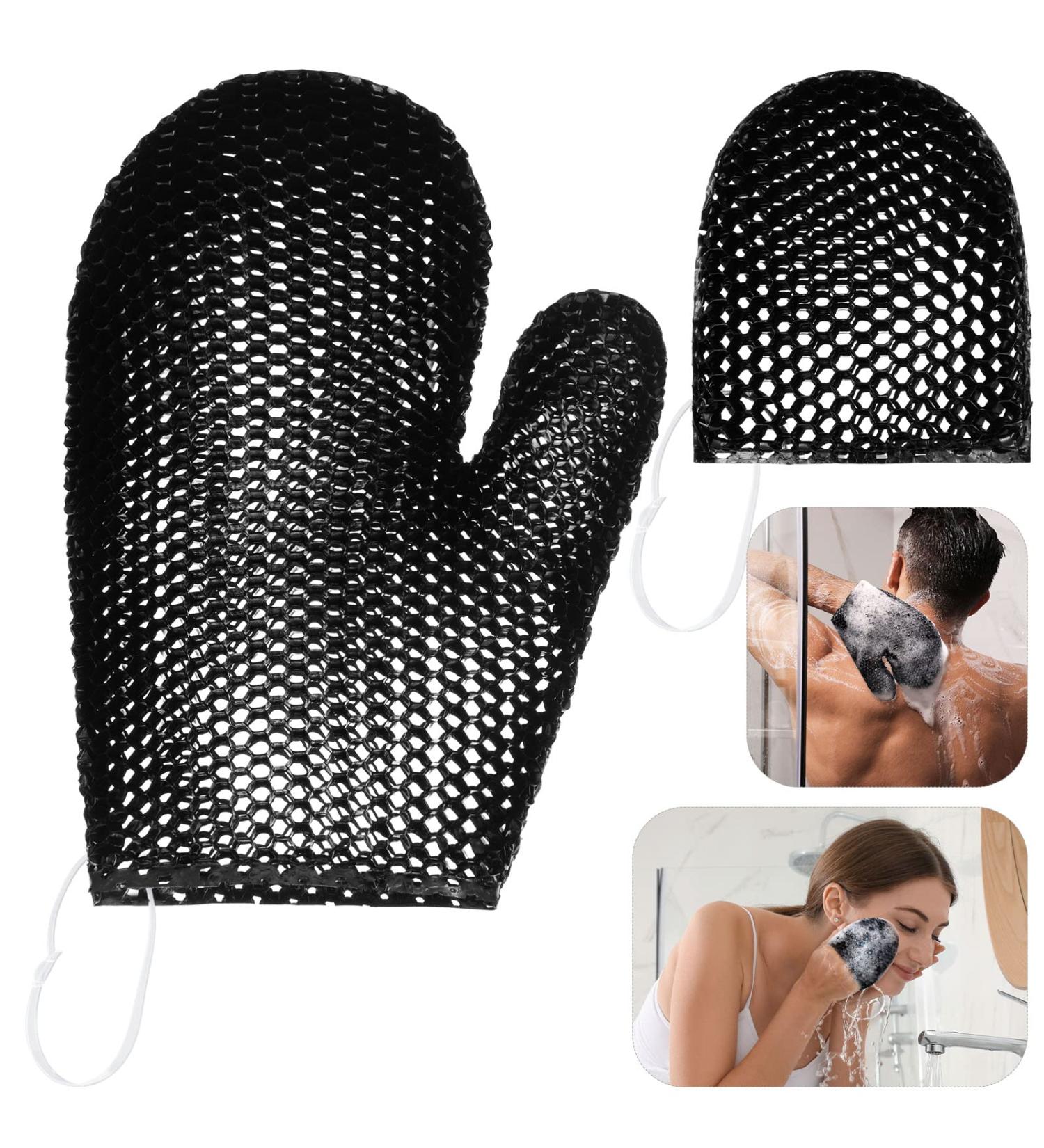 Honeycomb Bath Mitt Exfoliating Glove Set - 2 Pcs Honeycomb Face and Body Scrubber - Black Exfoliating Shower Mitt Sponges for Body Skin - Ideal for Beauty Spa - Buy Online on GoSupps.com