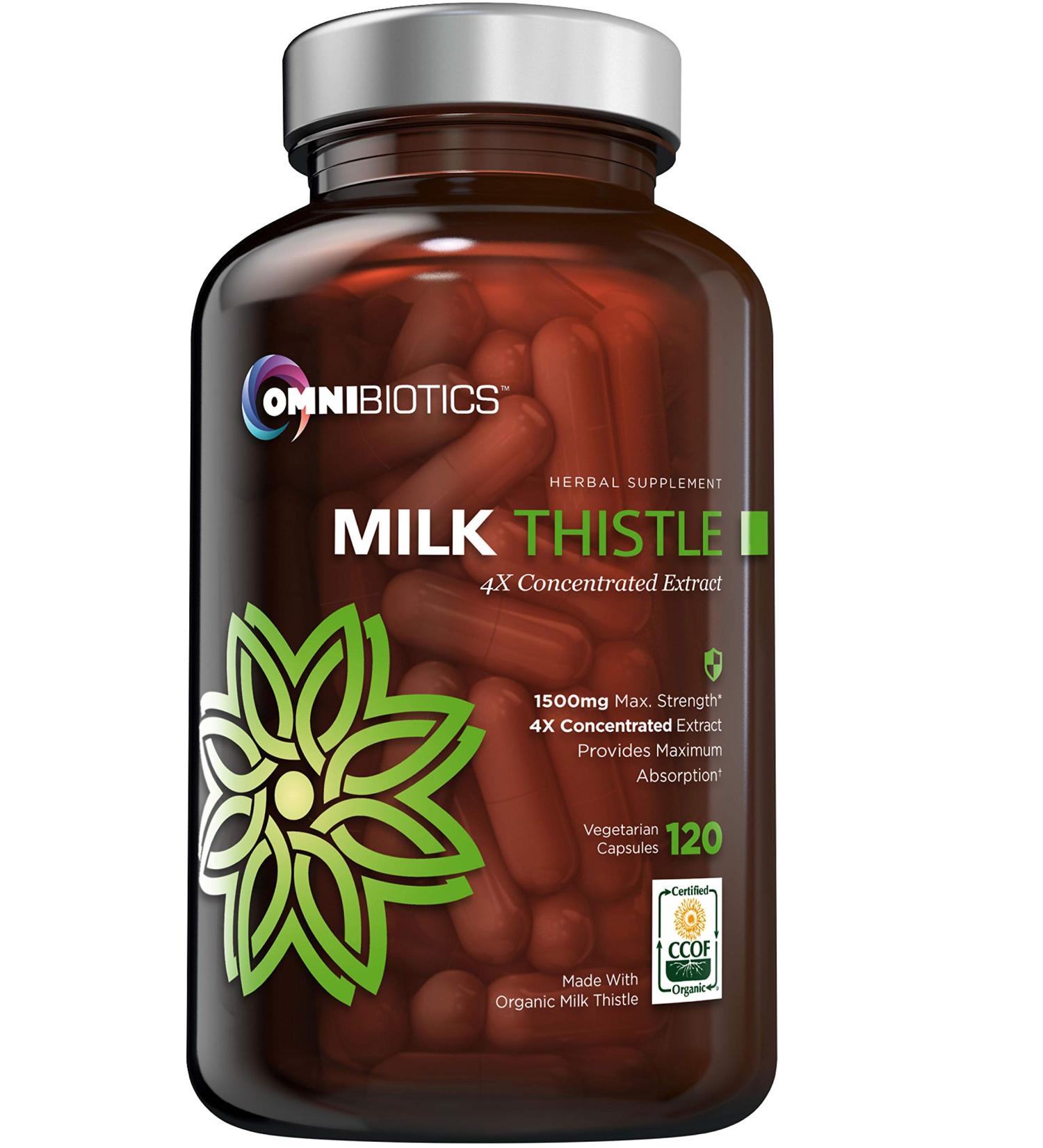 Organic Milk Thistle Capsules 1500mg - Liver Cleanse & Detox Supplement - 120 Vegetarian Capsules - Buy Online on GoSupps.com