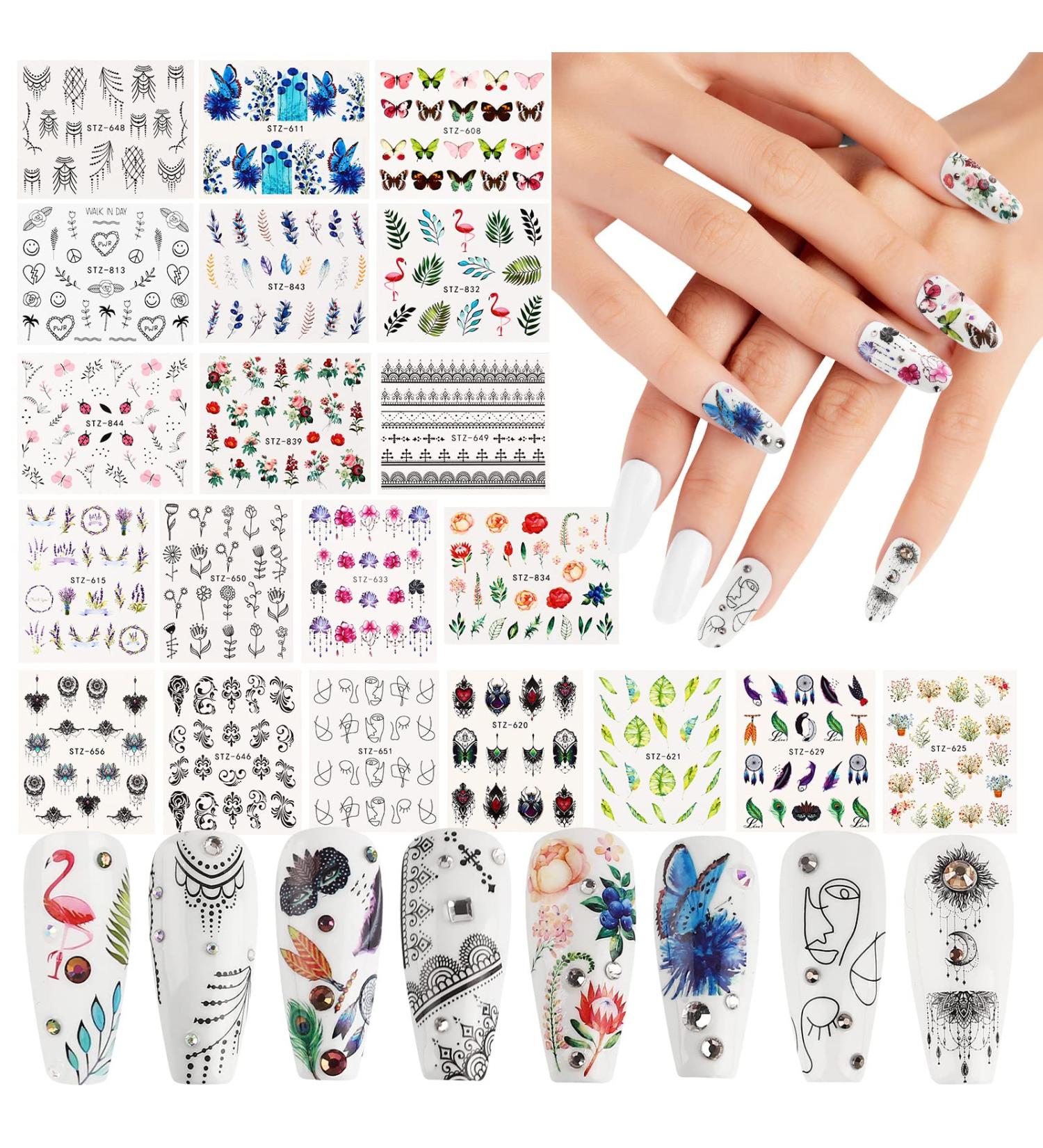 69 Sheets Water Transfer Nail Art Stickers - DIY Nail Decals for Gel Nails with Flowers, Butterflies, Feathers - Women & Girls Nail Decorations - Buy Online on GoSupps.com