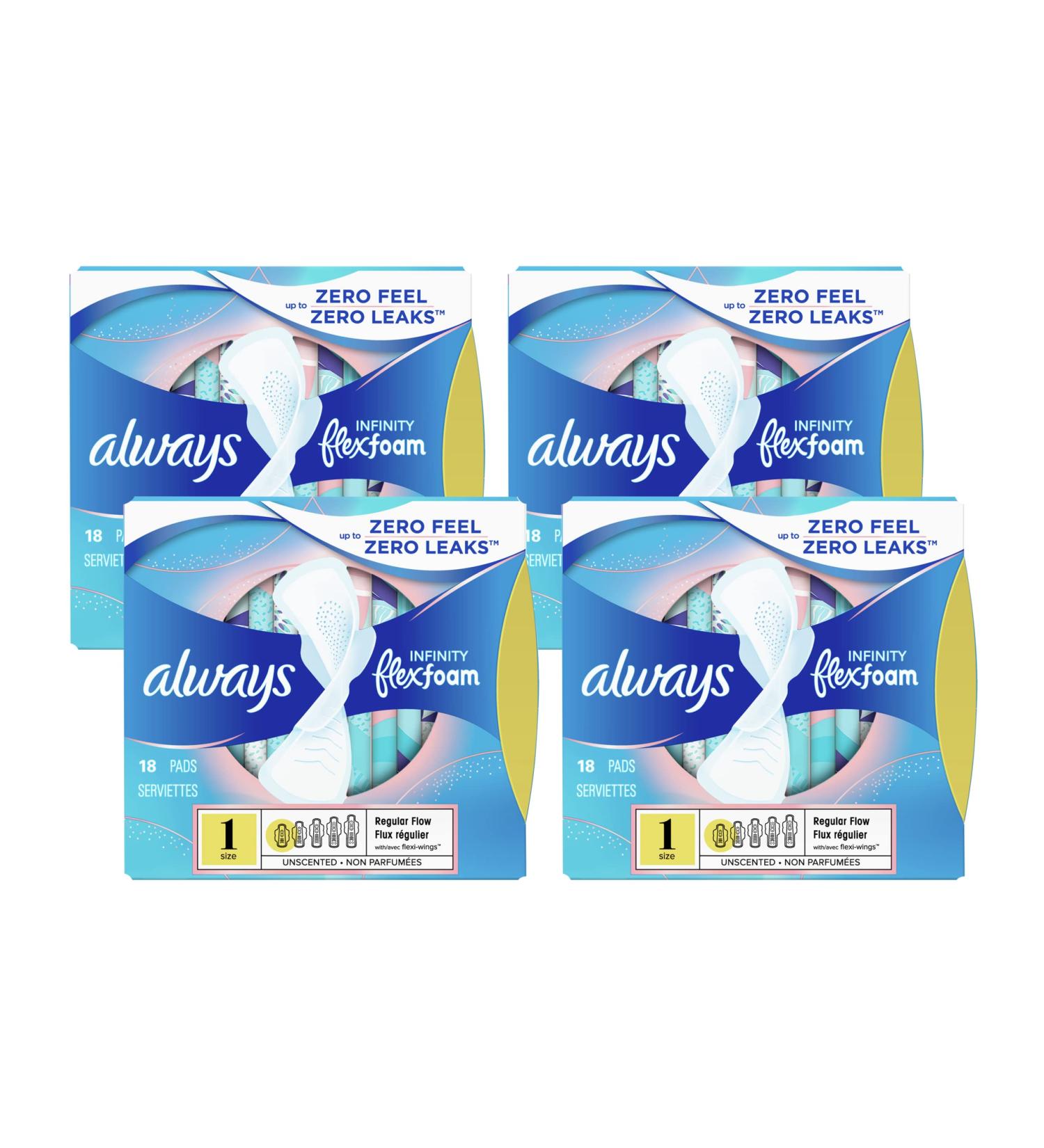 Always Infinity Pads Size 1 Regular 18 Count - Pack of 4 (72 Count Total) - Buy Online on GoSupps.com