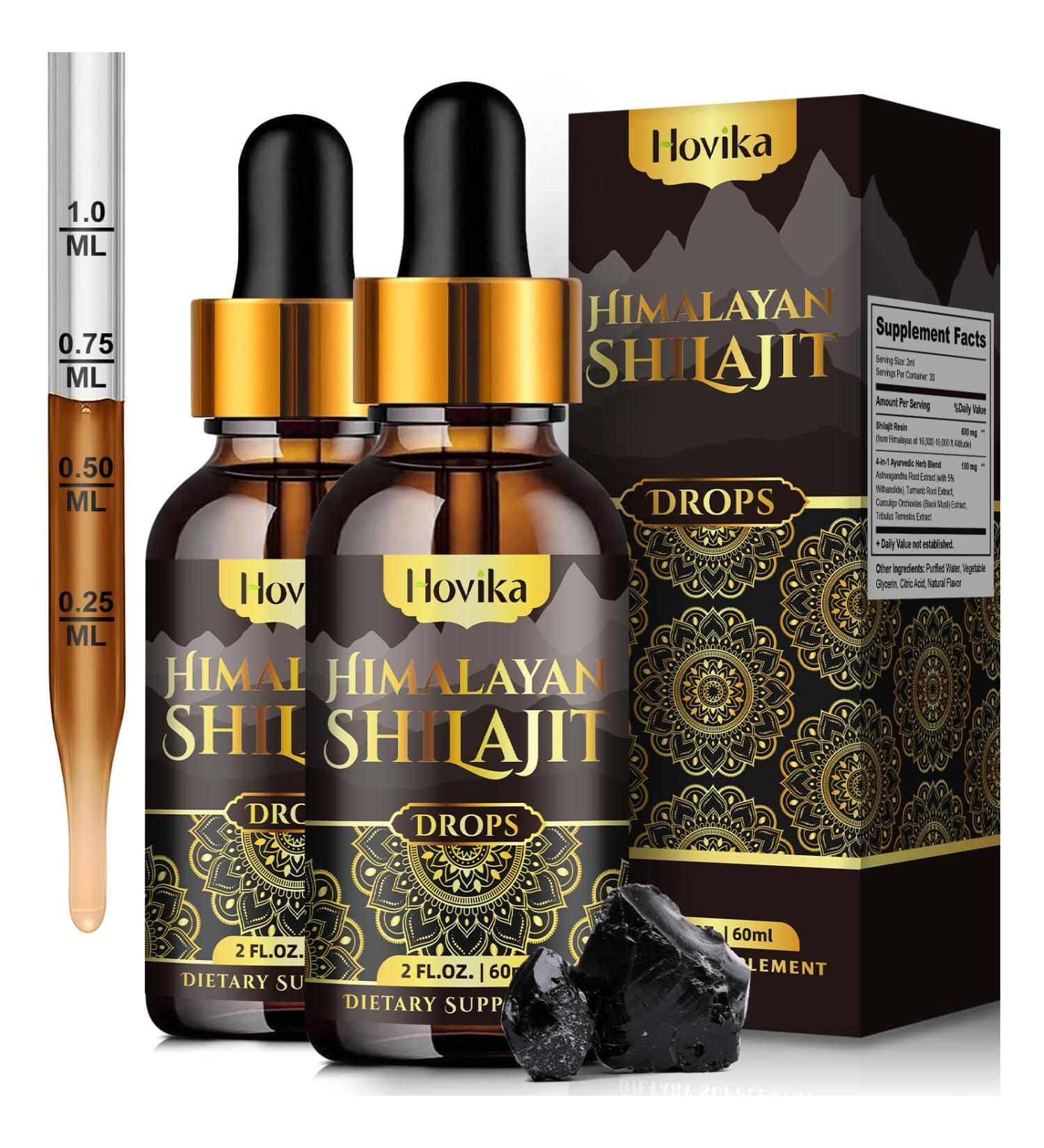 Himalayan Shilajit Resin Liquid Drops, Himalayan Shilajit Resin 600mg with Ayurvedic Blend & 85+ Trace Minerals & Fulvic Acid for Brain Booster & Energy Immune Support, 2pack 2 pack - Buy Online on GoSupps.com