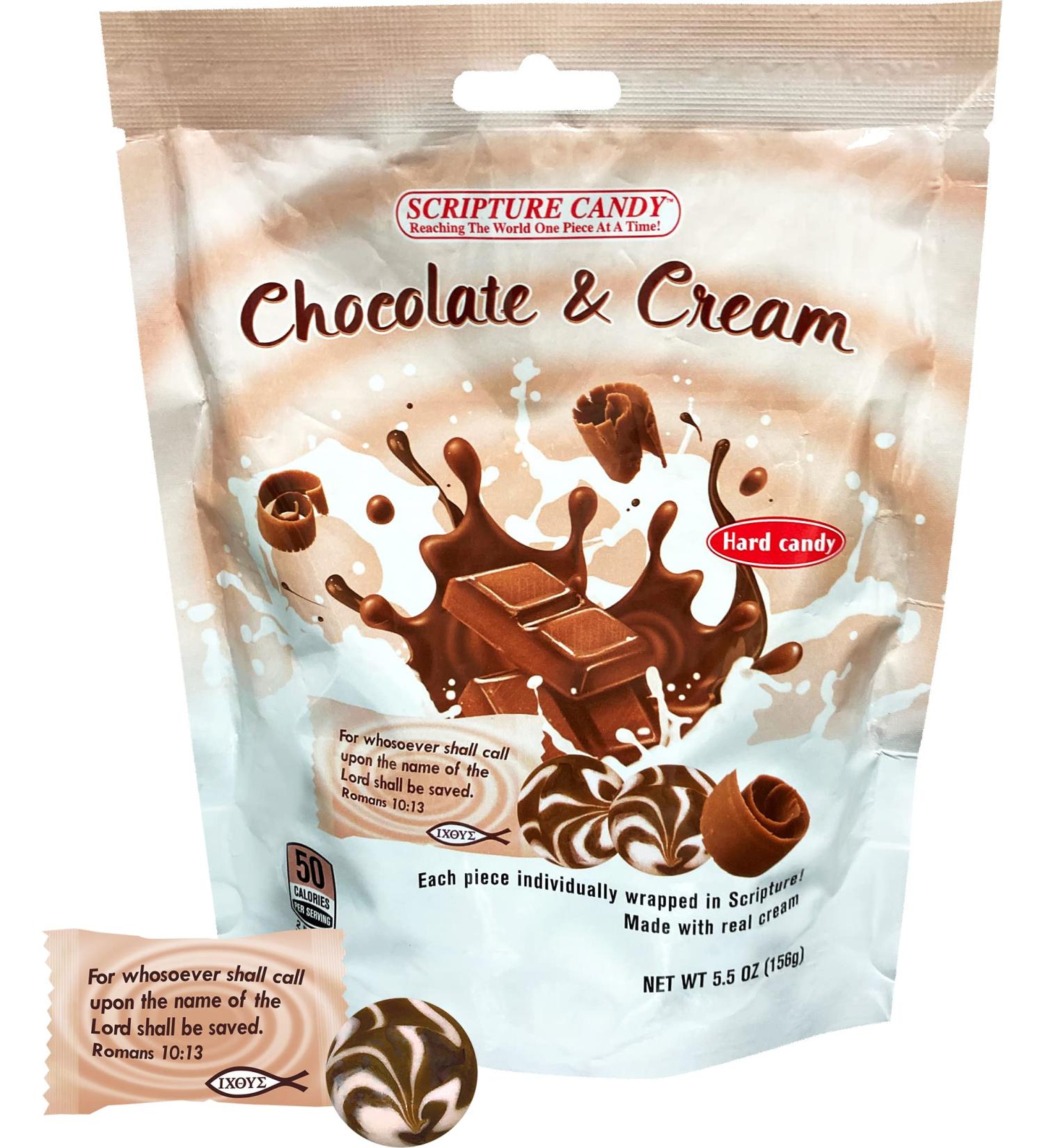 Scripture Candy, Chocolate & Cream Hard Candy 5.5oz Bag, 25 Pieces