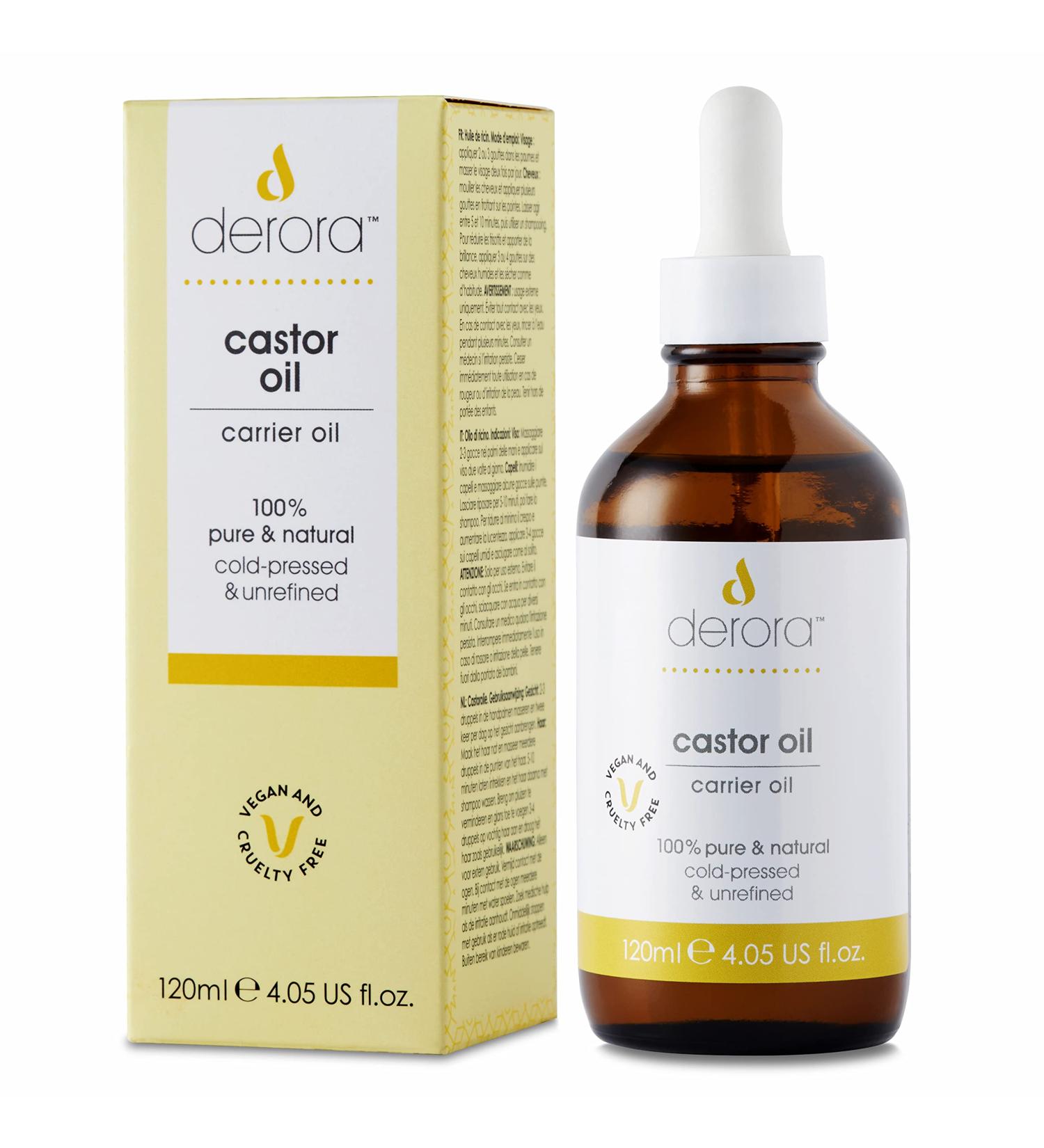 Derora Castor Oil | Nourishes & Soothes Skin Hair & Nails | 100% Pure | Antioxidant & Vitamin E Rich | Omega 6 & 9 | Cold Pressed & Unrefined | For All Skin Types | Vegan & Cruelty Free (120ml) - Buy Online on GoSupps.com