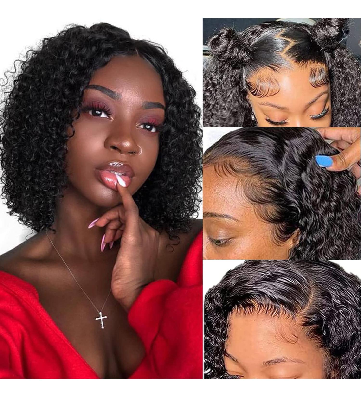 Curly Bob Human Hair Wig 10 Middle Part 13x4 Lace Front 150% Density - Pre Plucked HD Transparent Lace Frontal Wig for Black Women - Buy Online on GoSupps.com