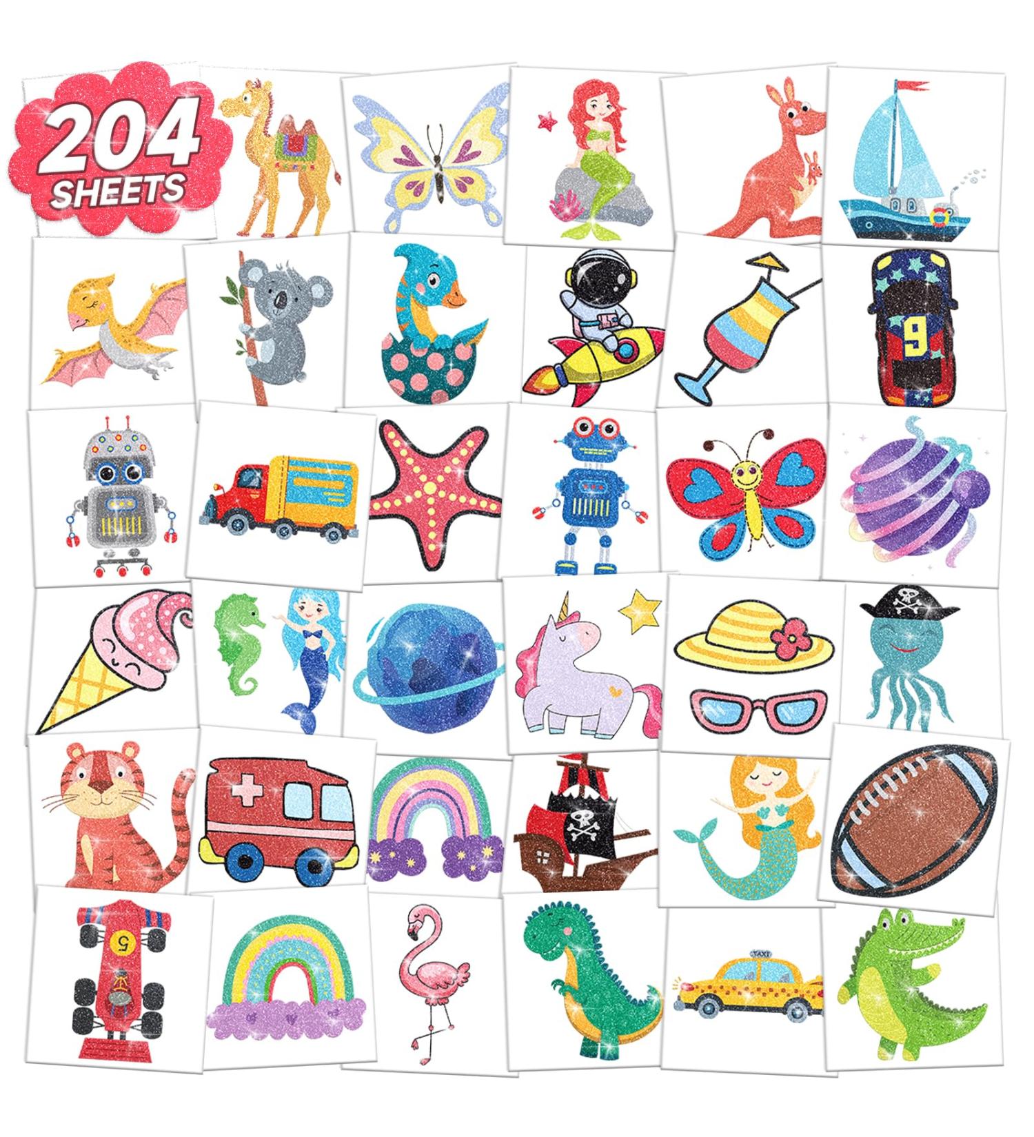 204 Sheets Glitter Tattoos for Kids - Individually Wrapped Temporary Stickers for Party Favors & Birthday Supplies - Sparkling Fake Tattoos for Girls & Boys - Buy Online on GoSupps.com