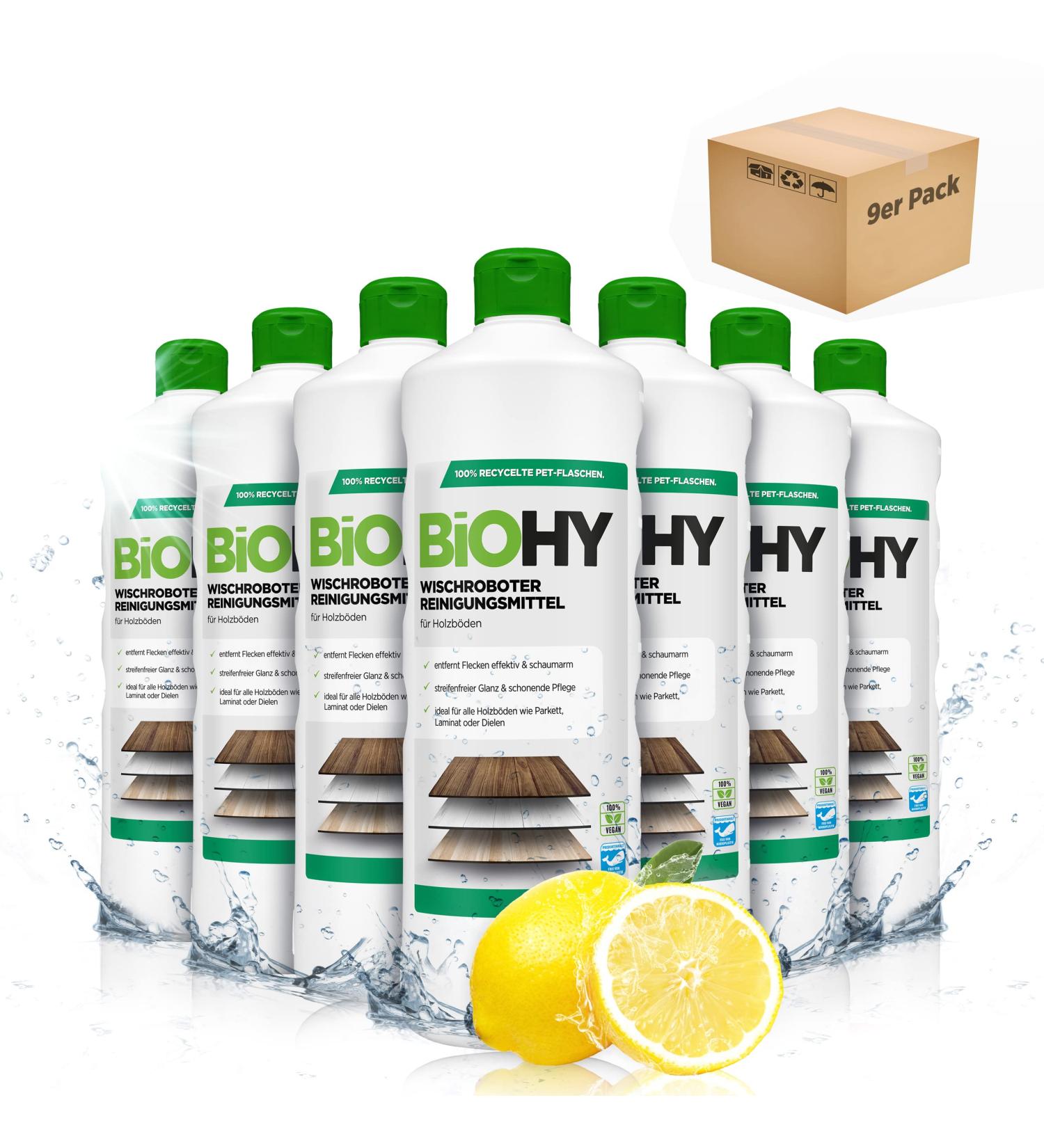 Biohy Wischroboter Cleaning Agent - 9x1L | Soil Cleaner for Wooden Floors Laminate & Parquet | Strip-Free Shine & Low-Foam Concentrate - Buy Online on GoSupps.com