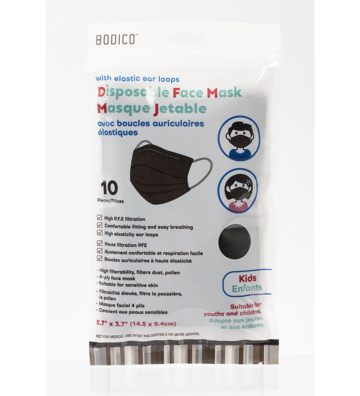 Bodico 10-piece Disposable Breathable Kids Face masks with Elastic Ear Loops Black 1 count - Buy Online on GoSupps.com