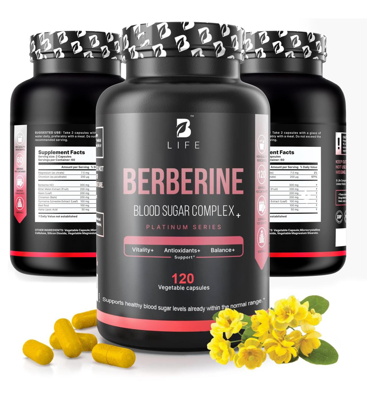 Berberine Supplement 300mg Blood Sugar Support Supplement & Glucose Support Berberine Complex for Insulin Sensitivity Metabolism & Weight Management 120 Veg Capsules (60 Servings) 120 Count (Pack of 1) - Buy Online on GoSupps.com