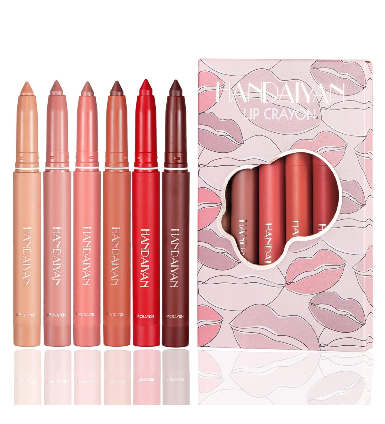 DELISOUL 6 Matte Lip Crayon Set | 2-in-1 Lip Liner and Lipstick | Long Wear Cream-to-Matte Makeup | Smudgeproof & Water-Resistant Lipstick (01) - Buy Online on GoSupps.com