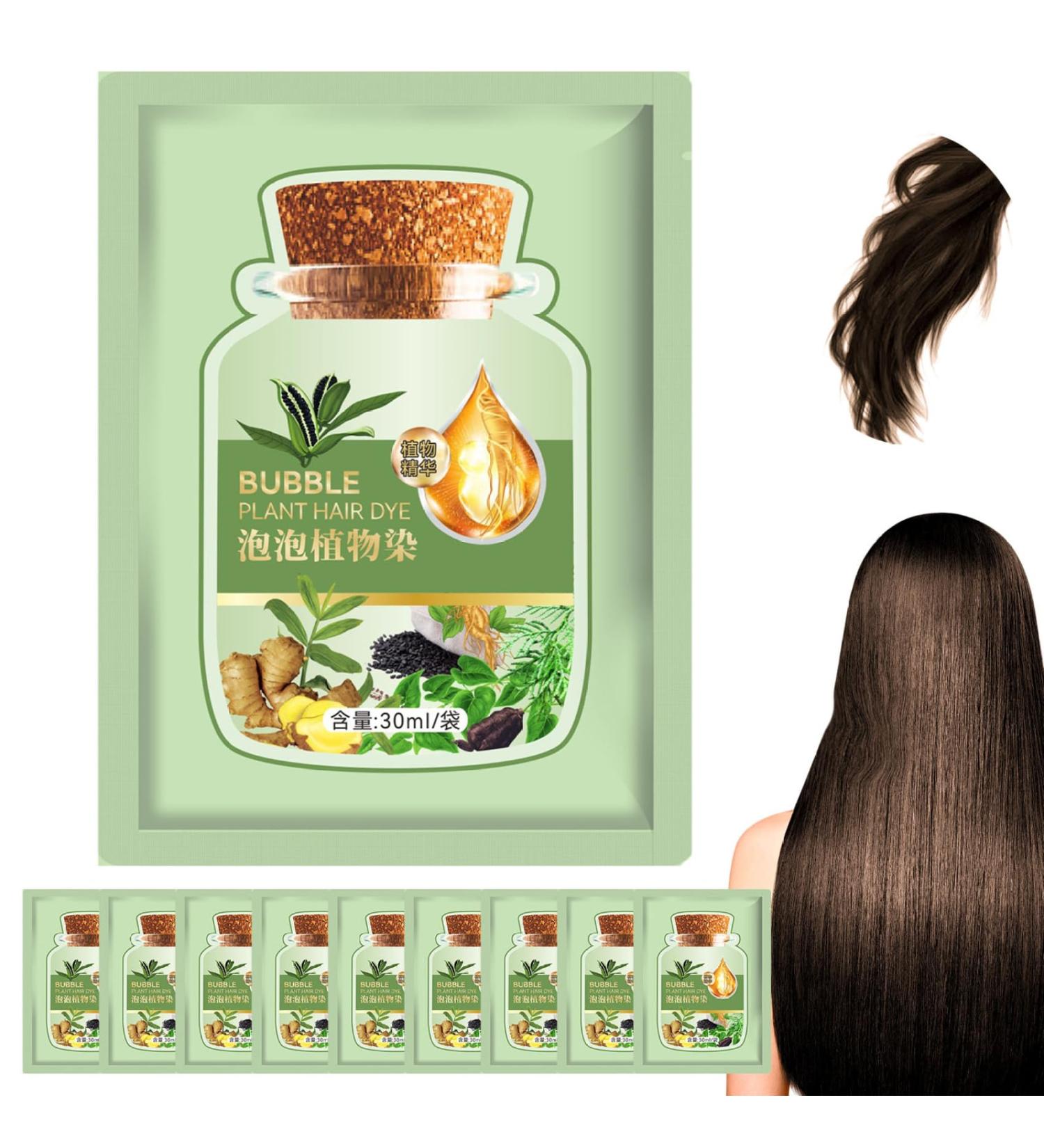 Natural Plant Hair Dye - 10Pcs Bubble Formula | Fast Coloring Mild Care Long-lasting Brown - 30ml Each - Buy Online on GoSupps.com