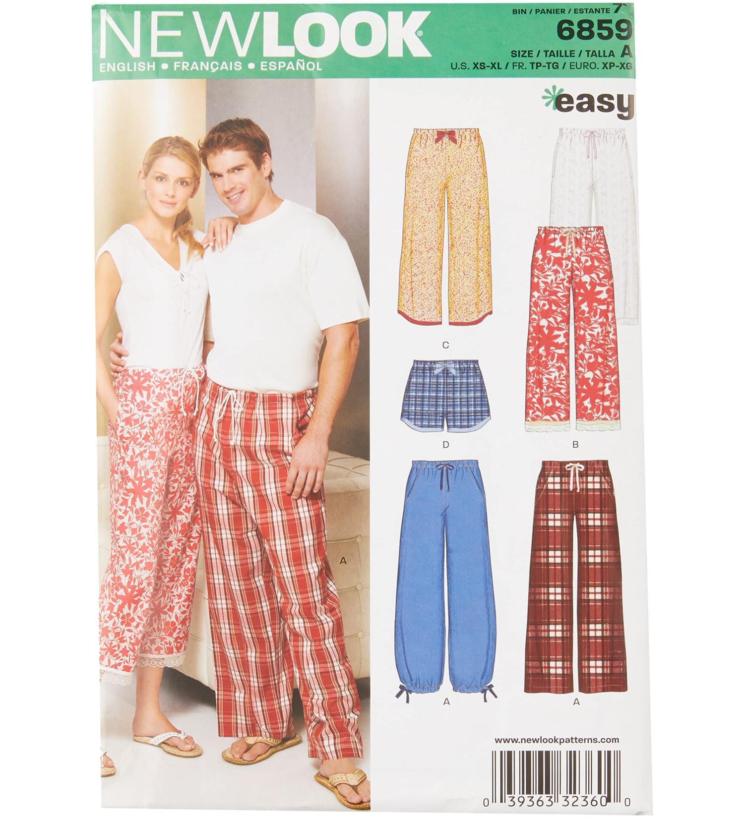 Simplicity U06859A Sewing Pattern Kit for Misses' and Mens' Pajama Pants/Shorts | Code 6859 | Sizes XS-XL - Buy Online on GoSupps.com
