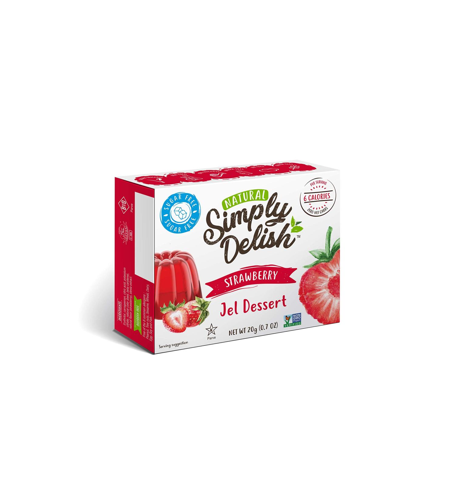 Simply Delish Natural Sugar Free Jelly Dessert - Vegan Gluten Free & Fat Free Strawberry Flavour - 24 Pack 20g Keto Candy - Buy Online on GoSupps.com